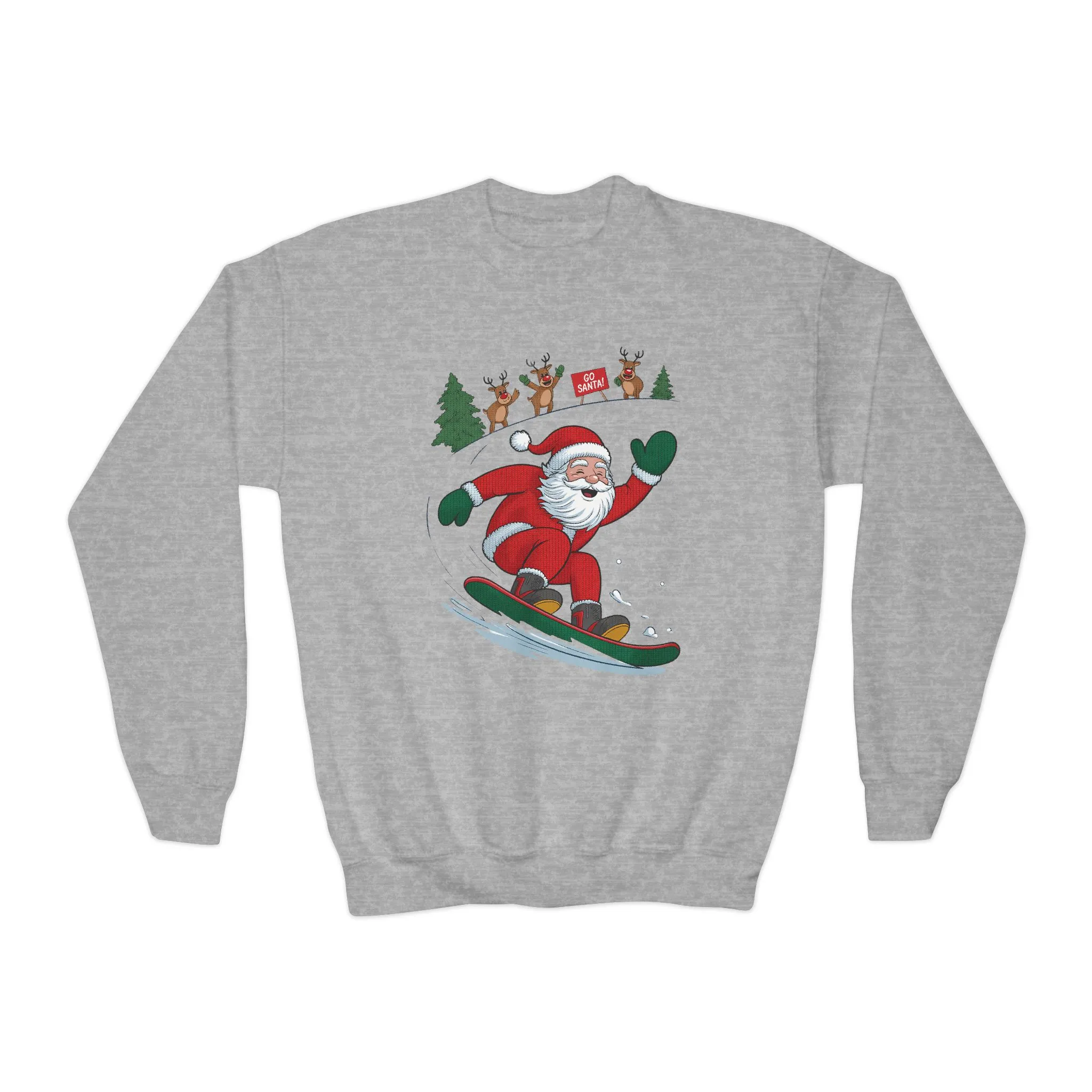 Go Santa Snowboarding Christmas Sweatshirt, Funny Santa - Reindeer Holiday Jumper for Kids, Cute Winter Sports Christmas Youth Sweatshirt - Image 7