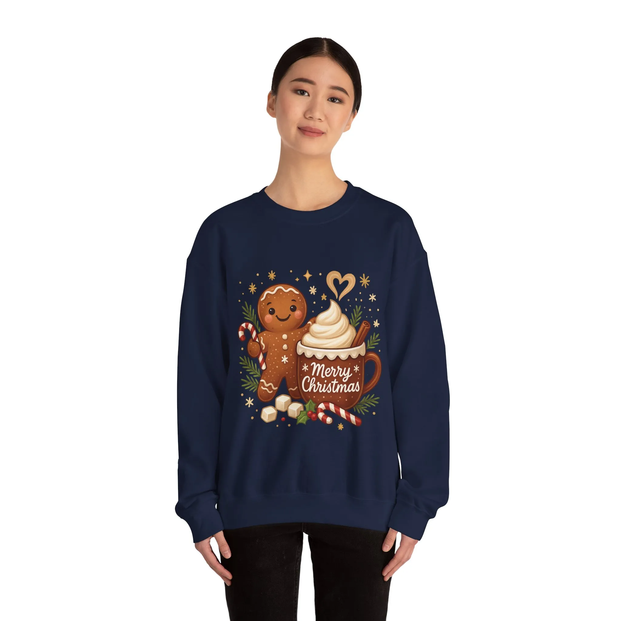 Women's Gingerbread - Hot Cocoa Christmas Sweatshirt, Cozy Holiday Pullover, Women's Heavy Blend™ Crewneck Sweatshirt - Image 17