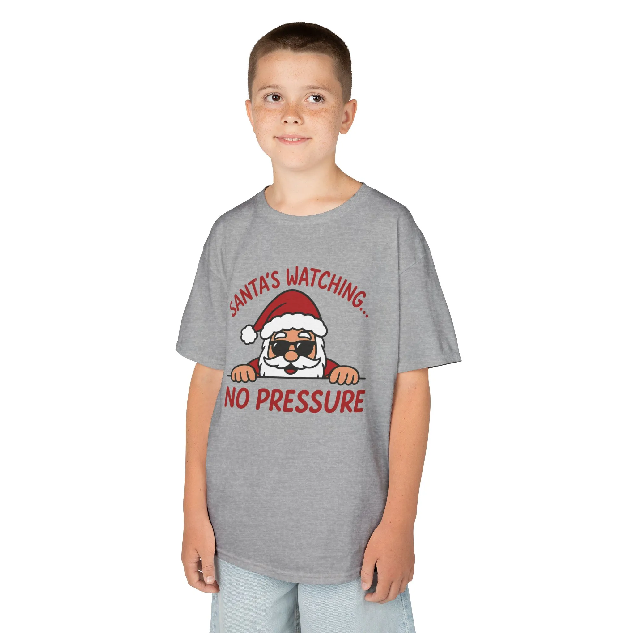 Santa's Watching No Pressure Kids Christmas T-Shirt, Funny Holiday Tee for Youth - Image 9