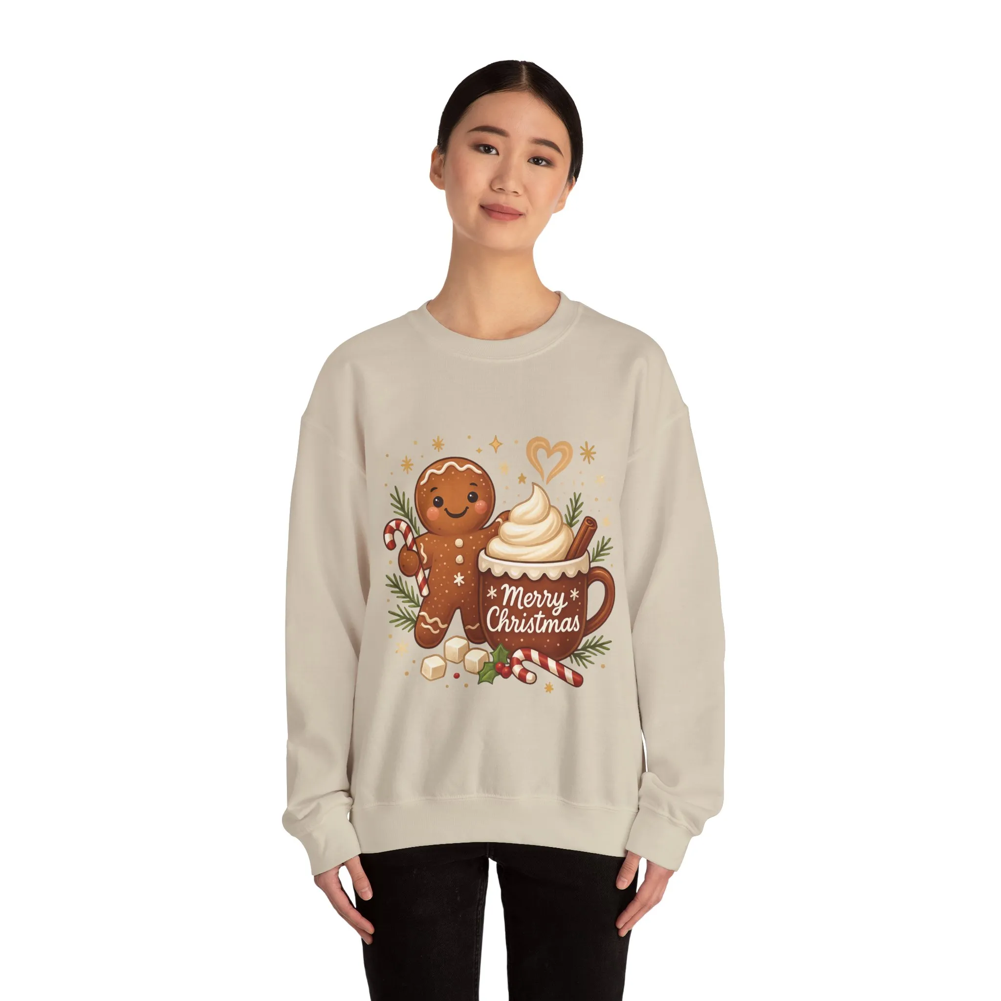 Women's Gingerbread - Hot Cocoa Christmas Sweatshirt, Cozy Holiday Pullover, Women's Heavy Blend™ Crewneck Sweatshirt