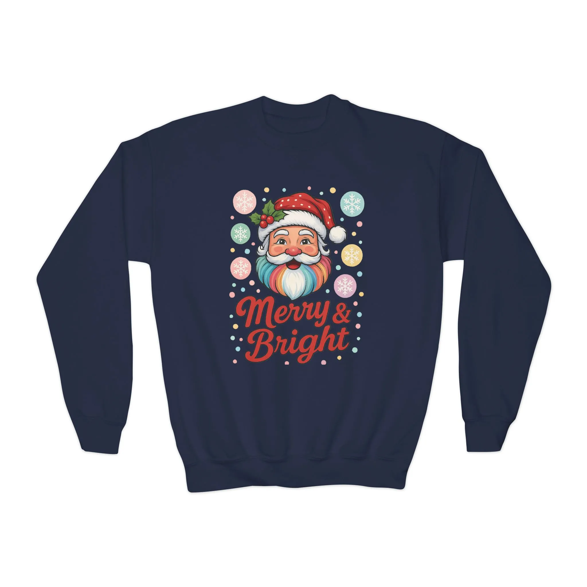 Kids Merry - Bright Santa Christmas Sweatshirt, Cute Colorful Holiday Jumper, Retro Pastel Santa Sweater - Image 13