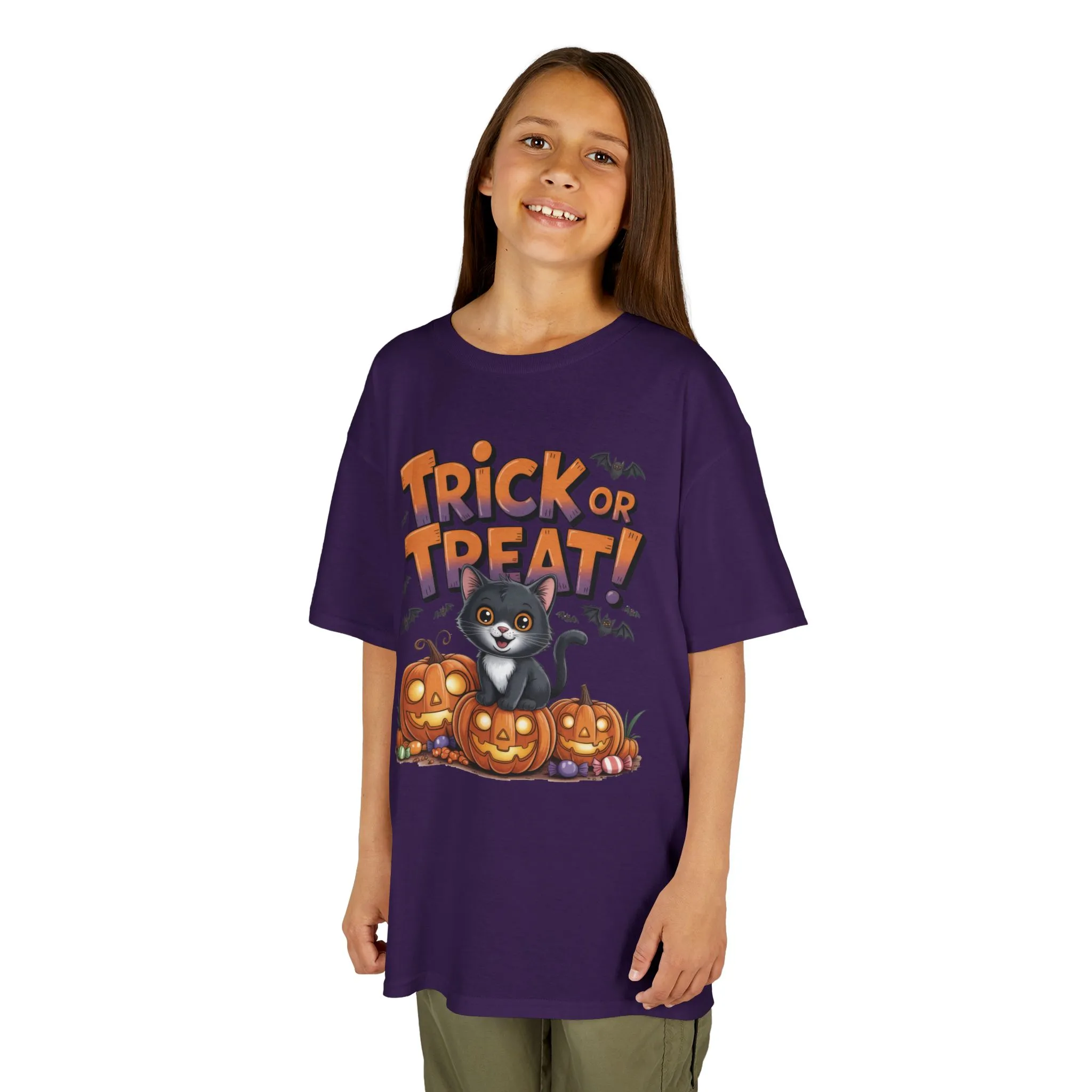Girls Cute Black Cat Trick or Treat Halloween T-Shirt, Funny Pumpkin Cat Tee, Spooky Fall Shirt for Kids, Matching Family Halloween Shirts - Image 17