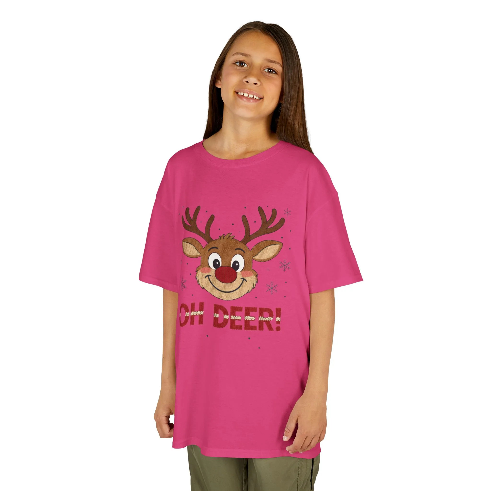 Girls Oh Deer Christmas T-Shirt, Cute Reindeer Kids Holiday Tee - Image 18