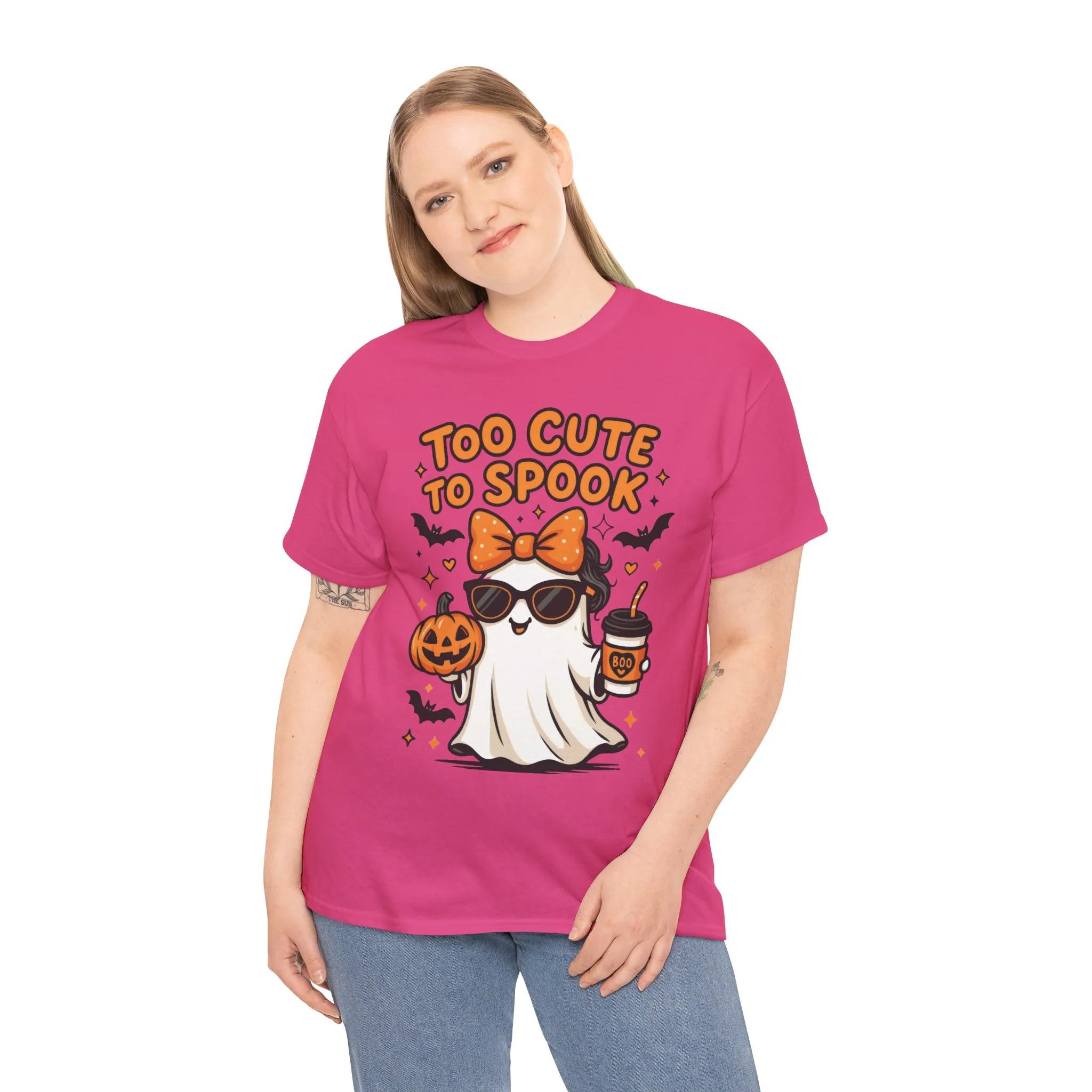 Too Cute To Spook Women's T-Shirt, Cute Ghost Pumpkin Coffee Halloween Graphic Tee - Image 24