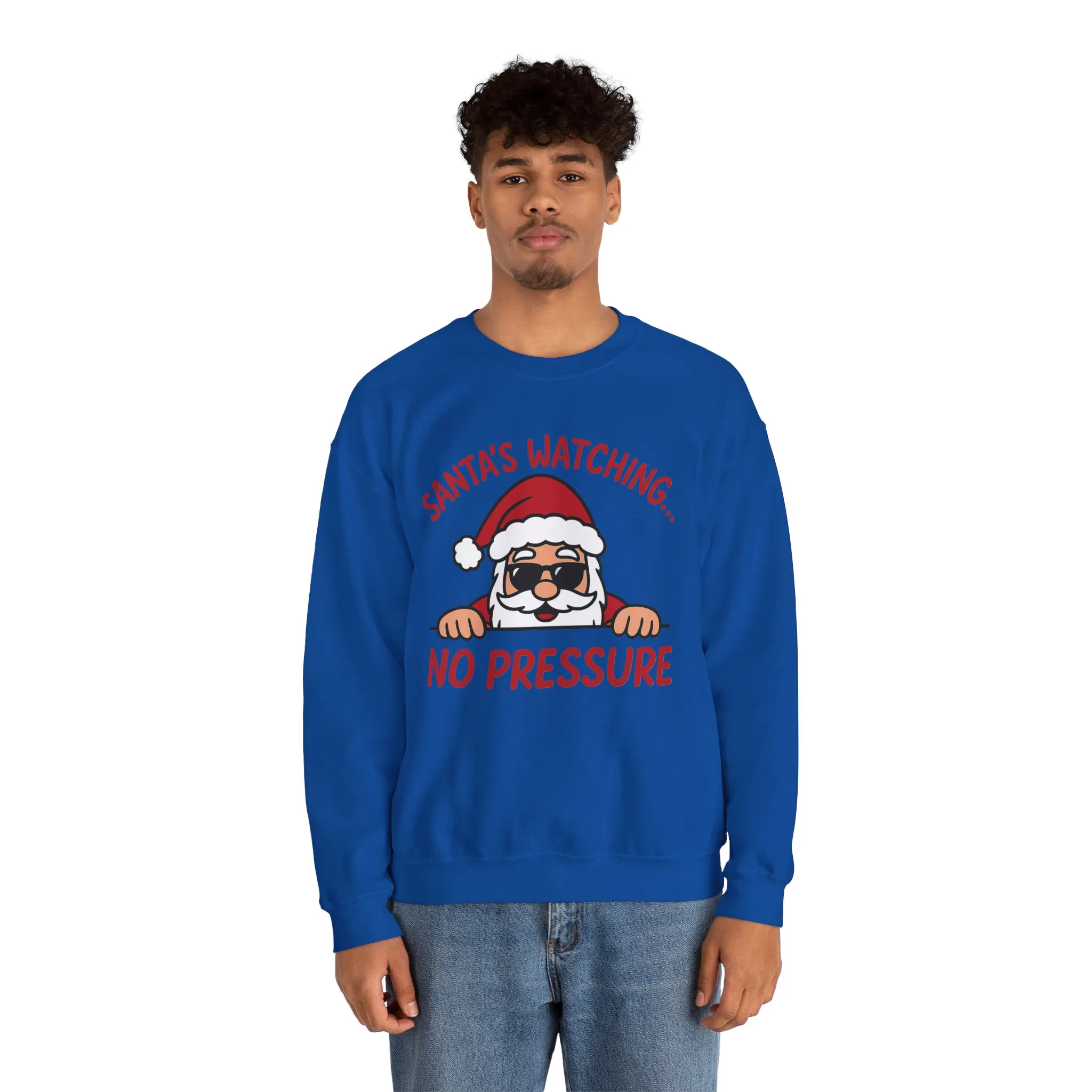 Santa's Watching No Pressure Men's Christmas Sweatshirt, Funny Holiday Jumper - Image 27