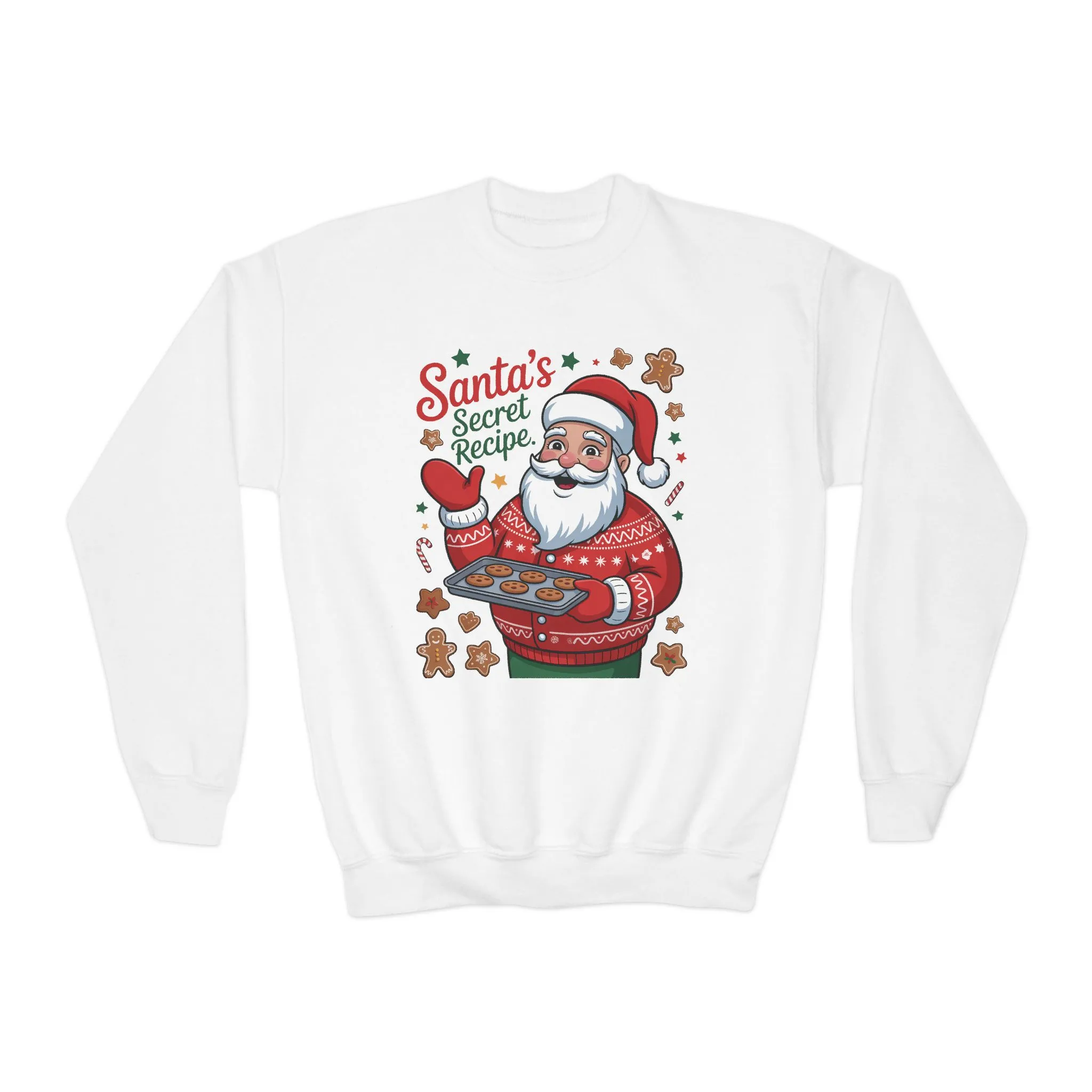 Kids Santa's Secret Recipe Christmas Sweatshirt, Cute Holiday Baking Jumper, Gingerbread Cookie Santa Sweater for Girls - Image 4