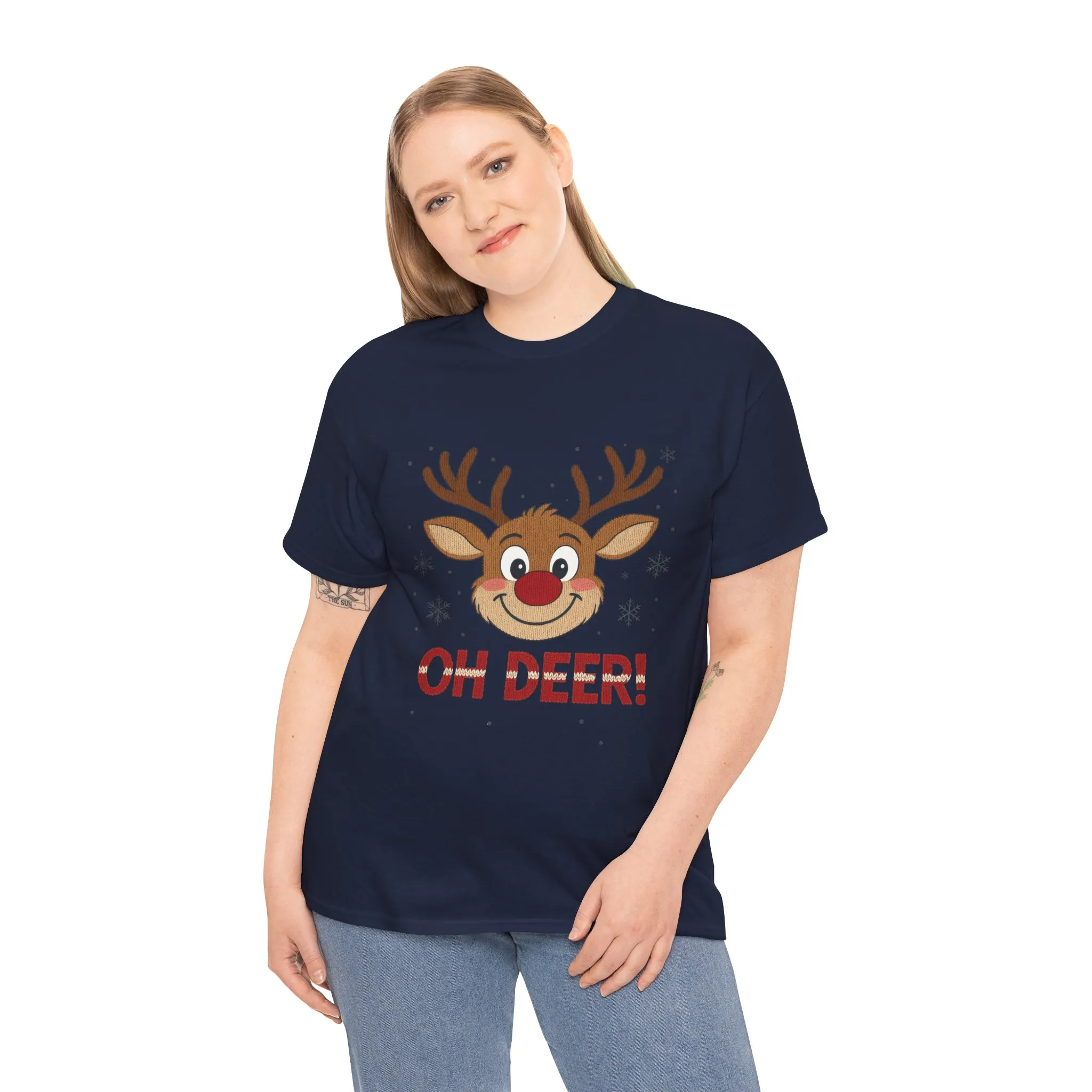 Women's Oh Deer Christmas T-Shirt, Cute Reindeer Holiday Graphic Tee, Women's Heavy Cotton Tee - Image 15
