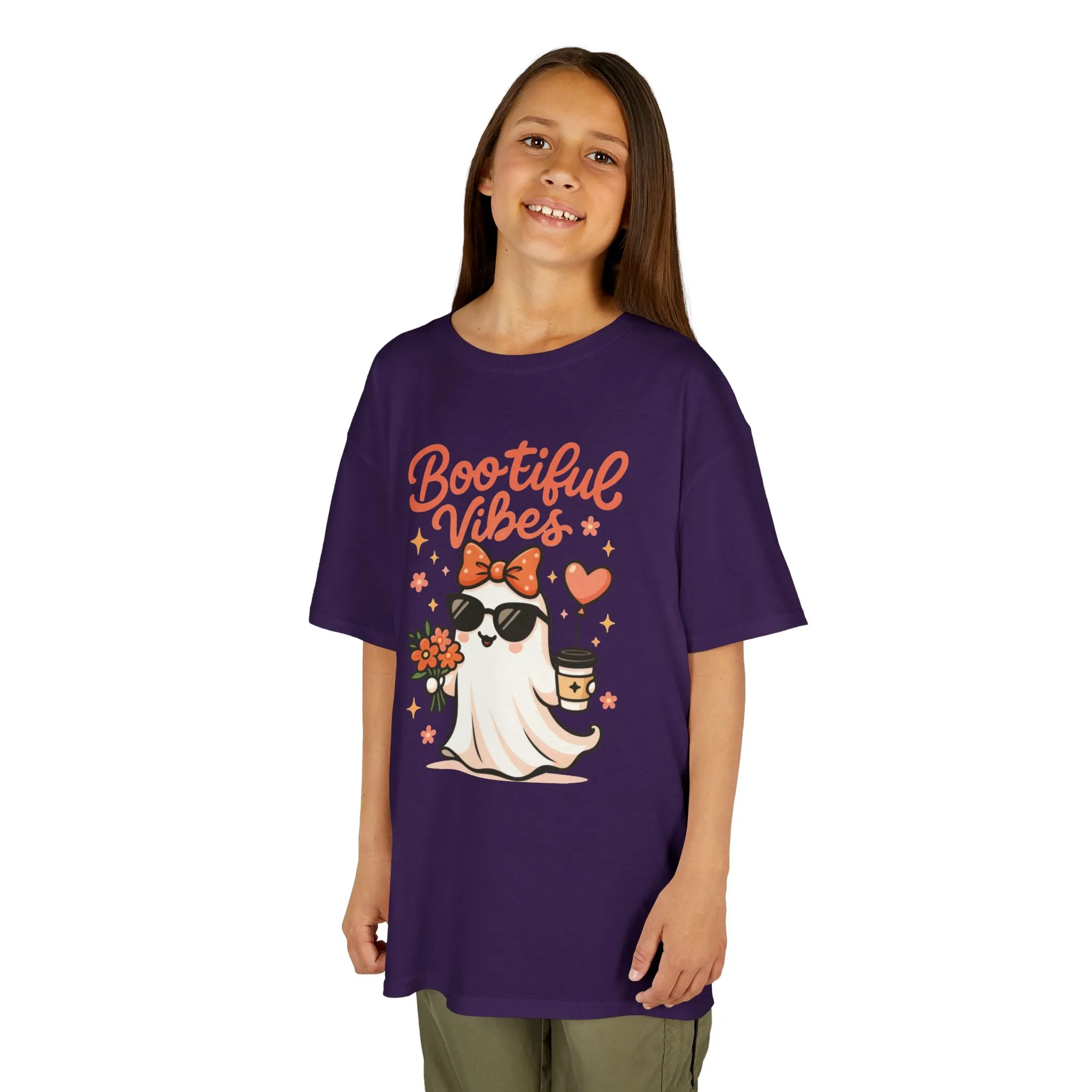 Girls Halloween Ghost T-Shirt, Cute Bootiful Vibes Tee for Kids, Fun Spooky Season Shirt, Tween Girl Outfit Gift, Kids Heavy Cotton™ Tee - Image 14