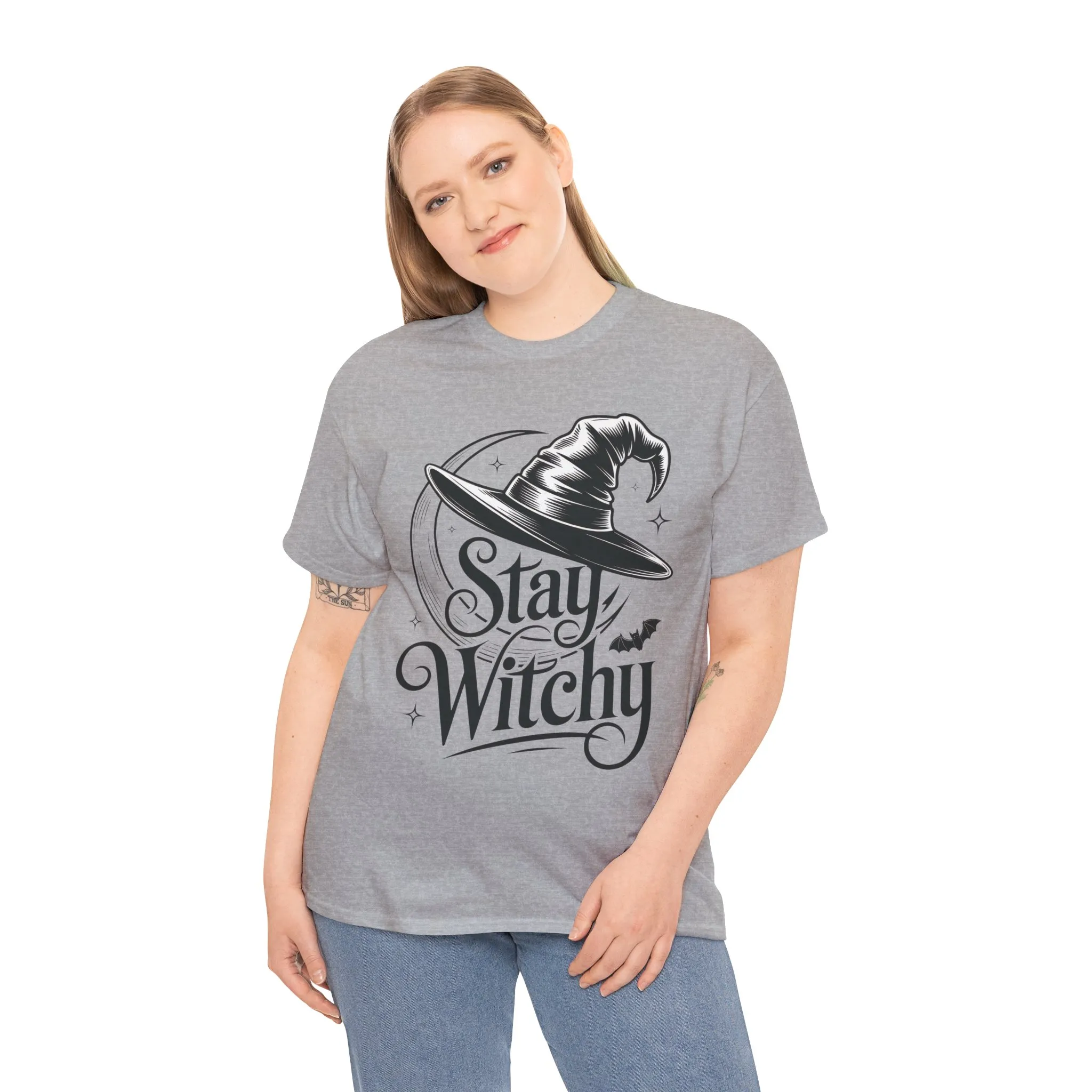 Stay Witchy Gothic Moon Witch Hat Women's T-Shirt, Minimalist Halloween Witchy Graphic Tee - Image 15