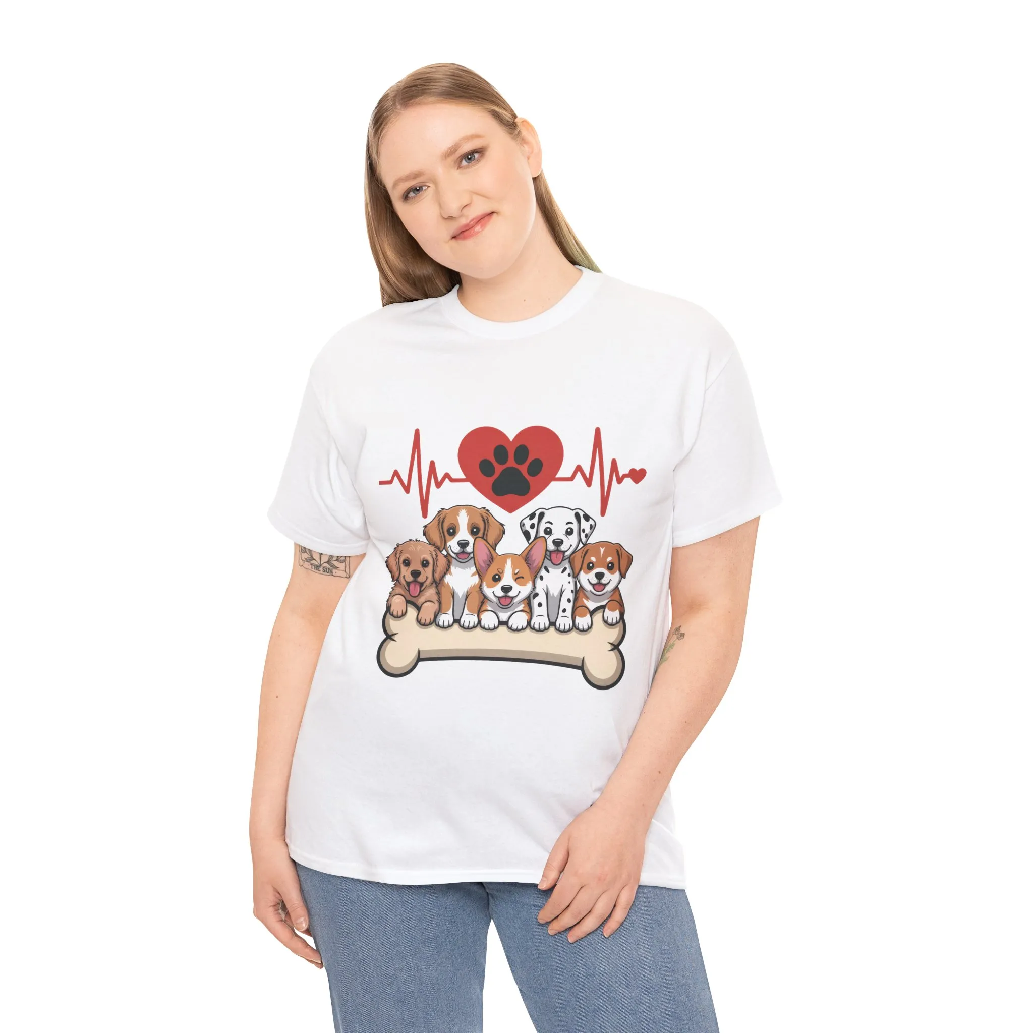 Cute Puppy Heartbeat Women's T-Shirt, Dog Lover Gift, Paw Print Heart Graphic Tee - Image 3