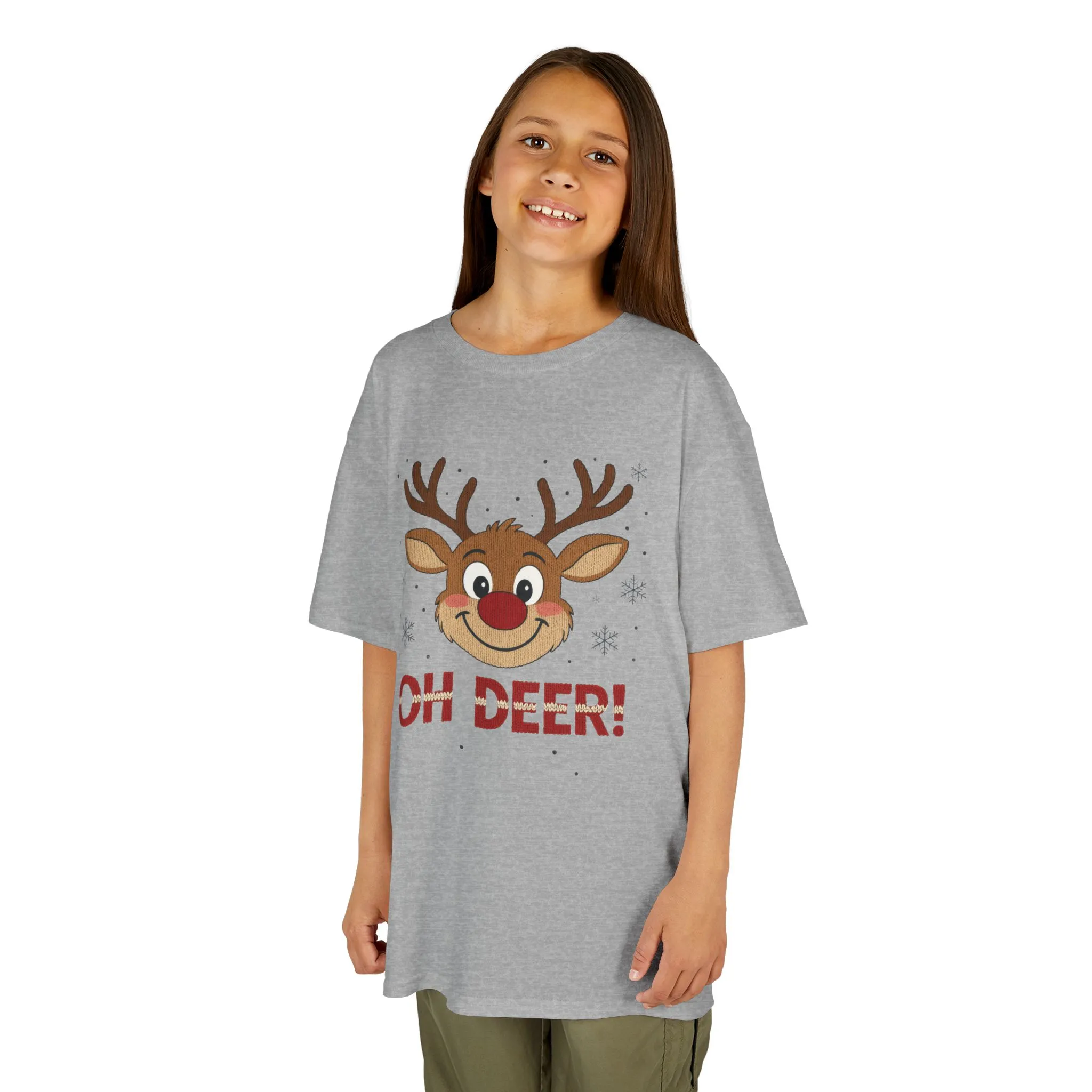 Girls Oh Deer Christmas T-Shirt, Cute Reindeer Kids Holiday Tee - Image 10