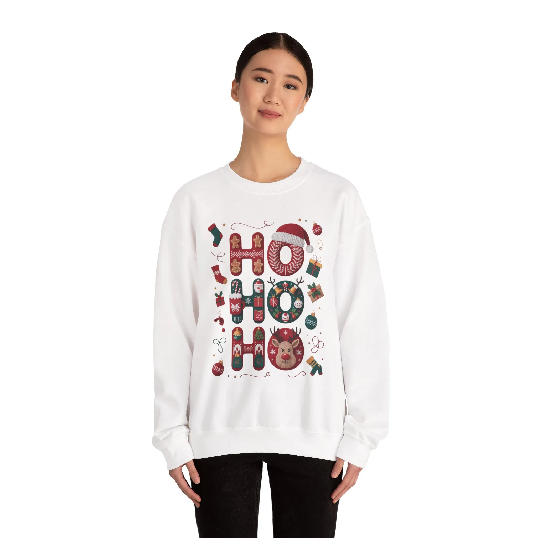 Ho Ho Ho Christmas Sweatshirt, Cute Women's Holiday Hoodie - T-Shirt, Festive Gingerbread - Reindeer Design, Cozy Winter Christmas Jumper - Image 5