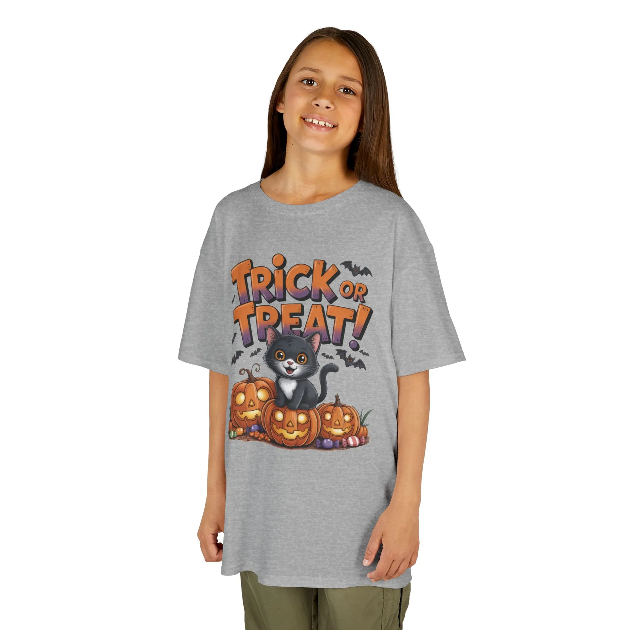 Girls Cute Black Cat Trick or Treat Halloween T-Shirt, Funny Pumpkin Cat Tee, Spooky Fall Shirt for Kids, Matching Family Halloween Shirts - Image 8