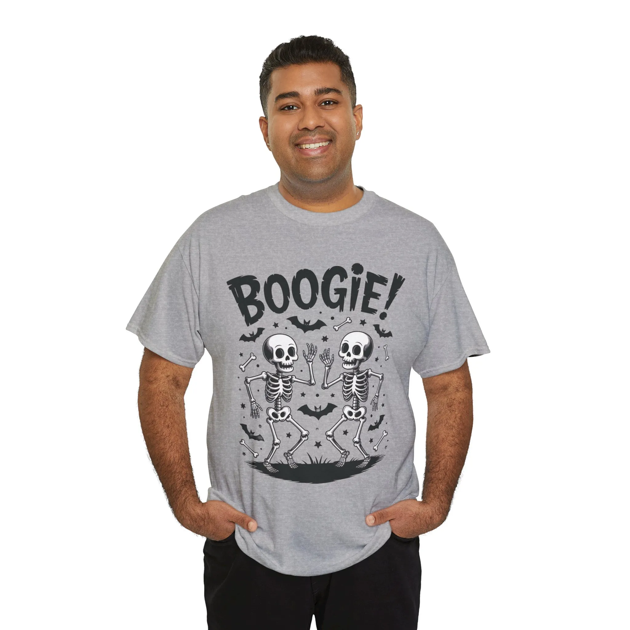 BOOGIE! Dancing Skeleton Halloween Mens's T-Shirt, Funny Spooky Graphic Tee for Men, Men'sHeavy Cotton Tee - Image 3