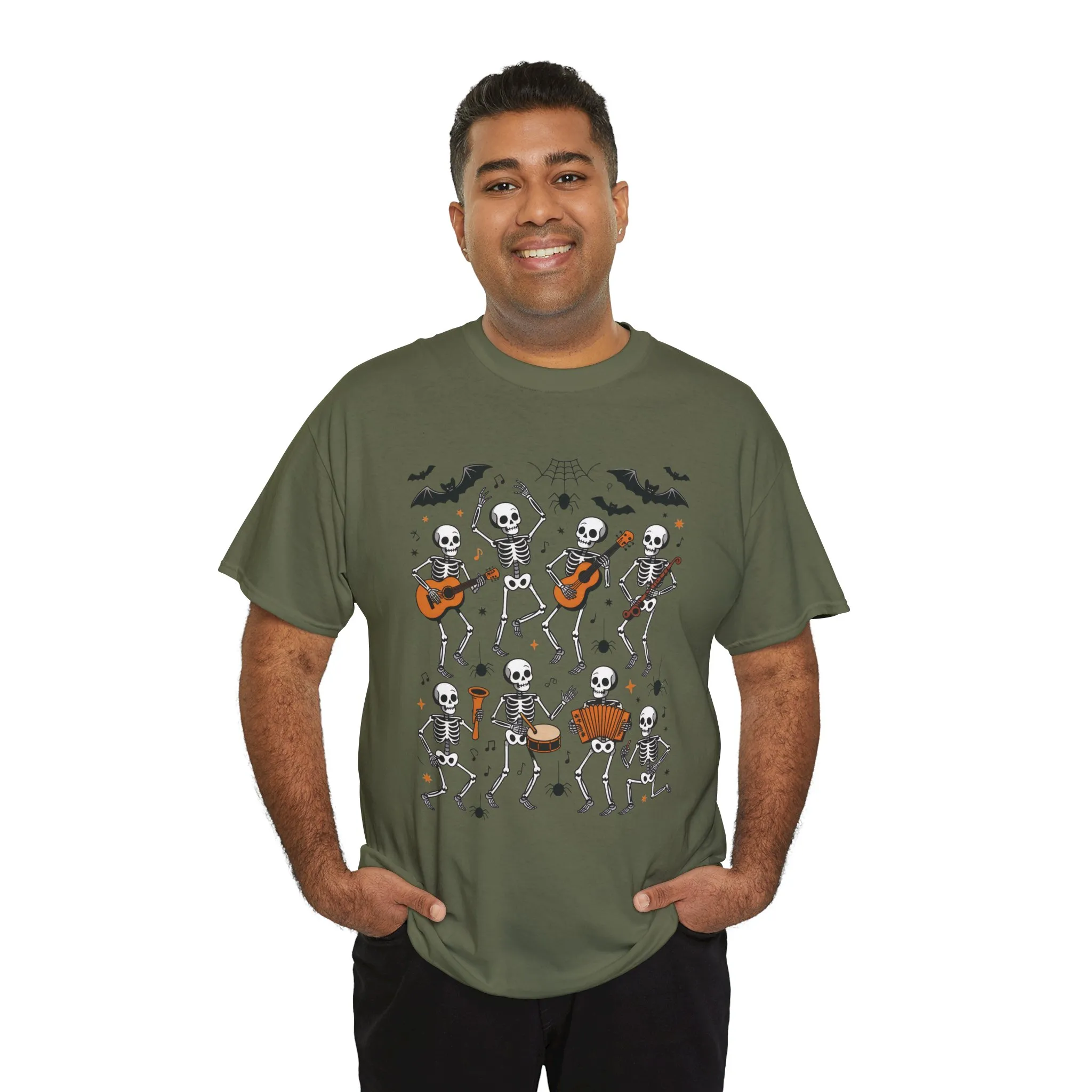 Dancing Skeleton Band Halloween T-Shirt for Men, Funny Spooky Music Tee, Rock and Roll Skeleton Shirt, Cool Halloween Party Outfit - Image 16