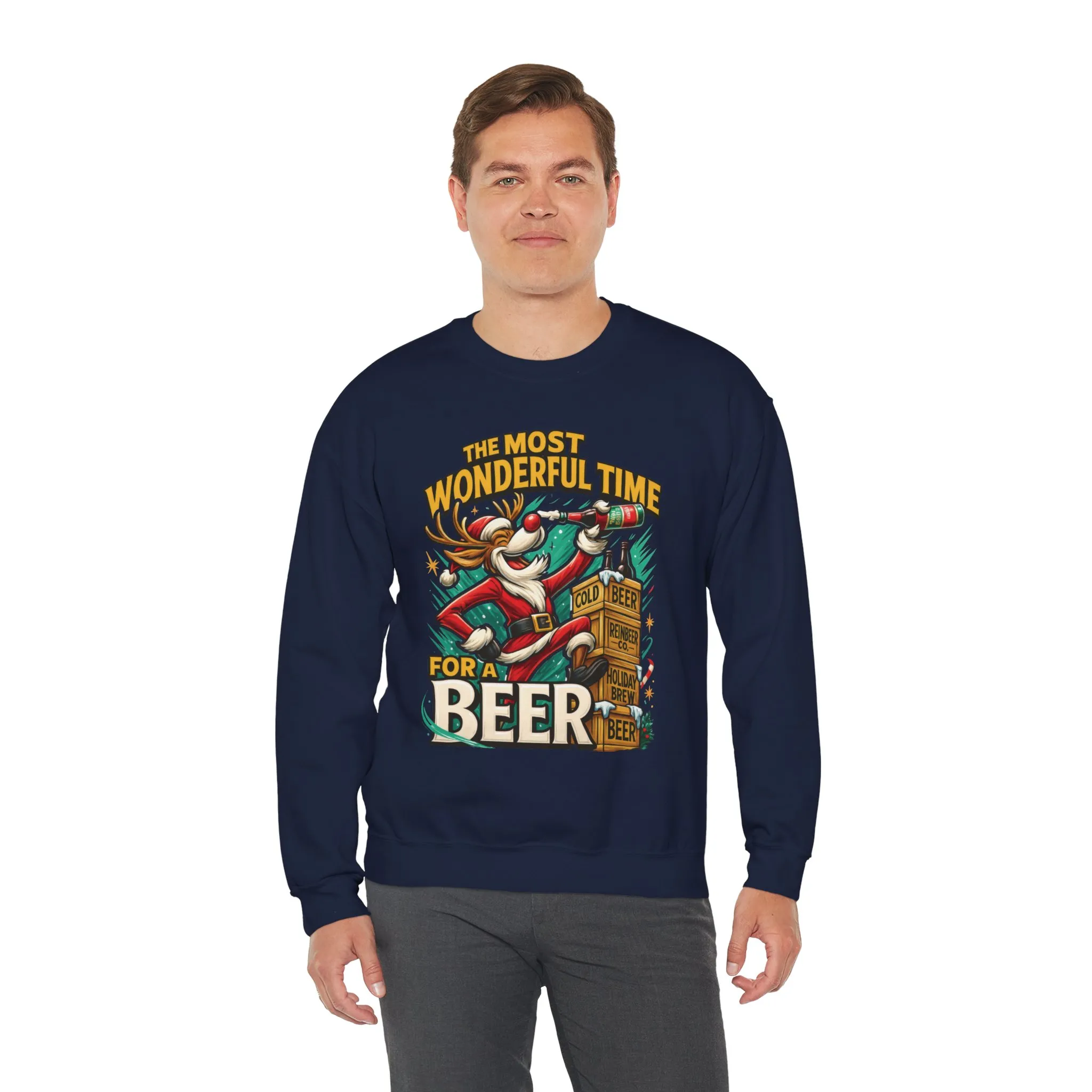 Funny Christmas Beer Men's Sweatshirt, The Most Wonderful Time for a Beer - Image 24