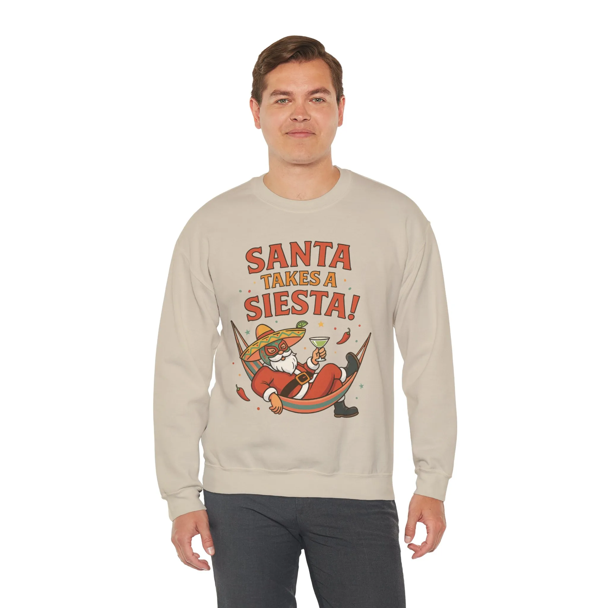 Santa Takes a Siesta Funny Christmas Sweatshirt for Men, Mexican Holiday Jumper - Image 8