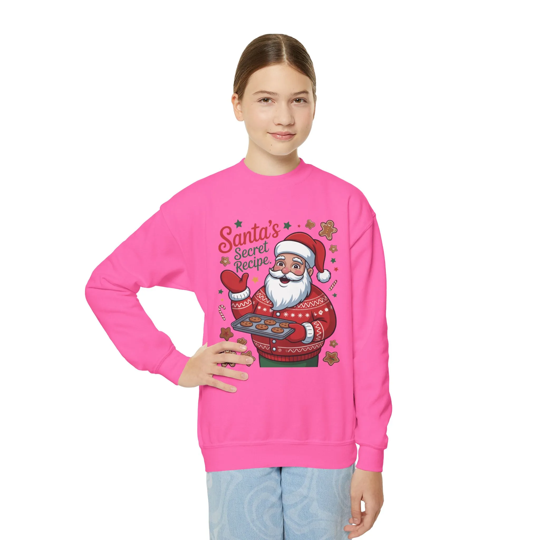 Kids Santa's Secret Recipe Christmas Sweatshirt, Cute Holiday Baking Jumper, Gingerbread Cookie Santa Sweater for Girls - Image 17