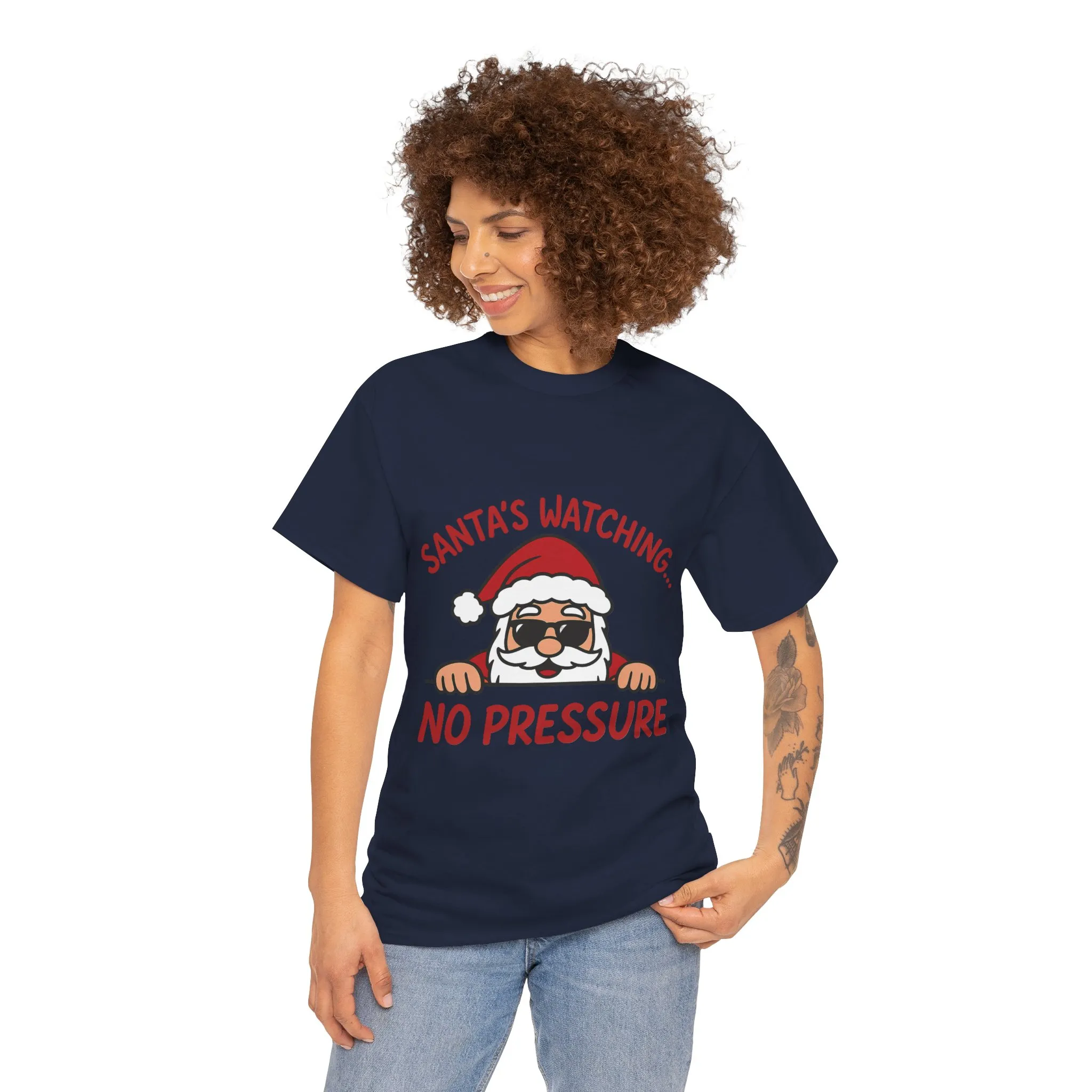 Santa's Watching No Pressure Women's Christmas T-Shirt, Funny Holiday Tee - Image 20