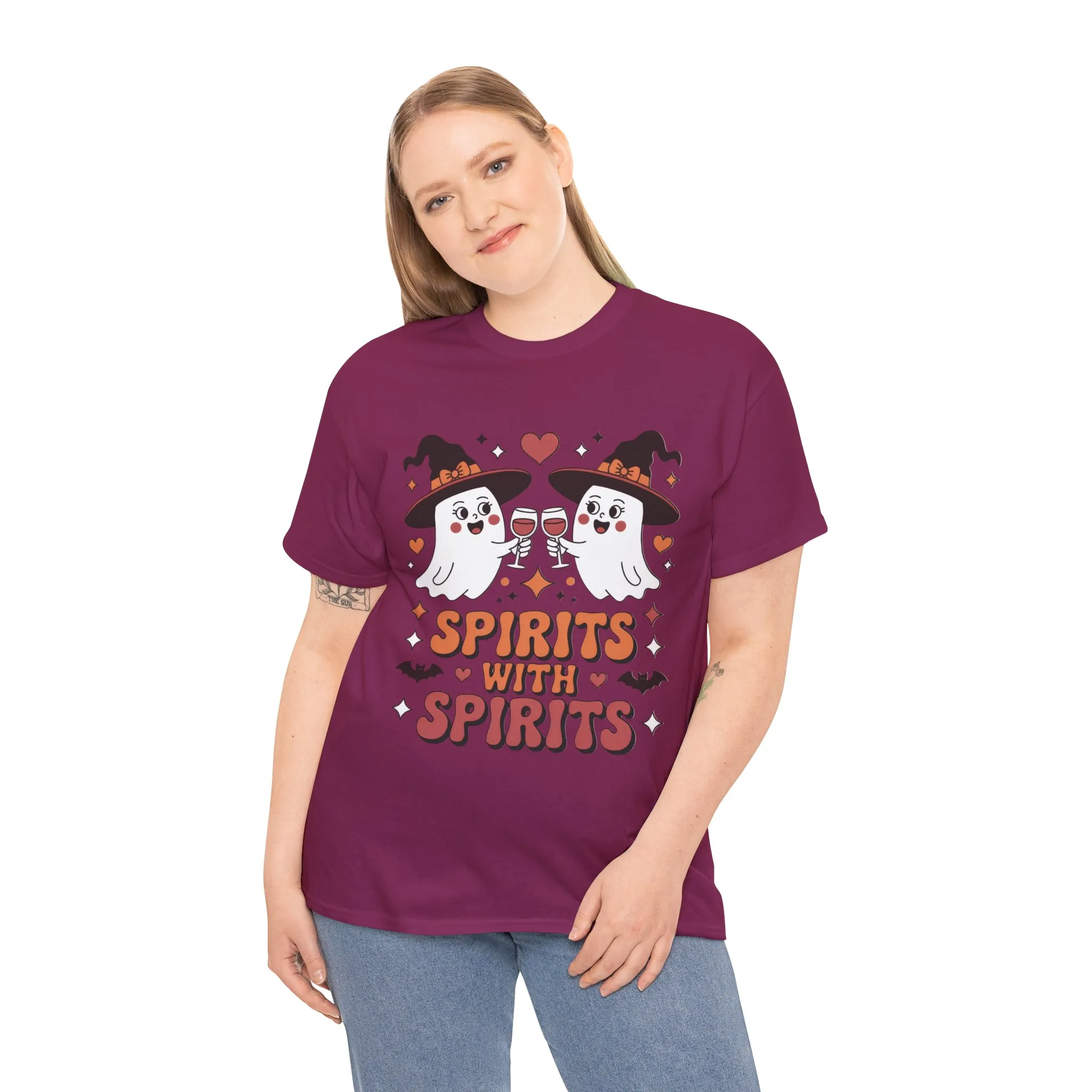Spirits With Spirits Women's Halloween T-Shirt, Funny Ghost Drinking Wine Tee, Witches Party Shirt, Spooky Season Gift for Her - Image 27