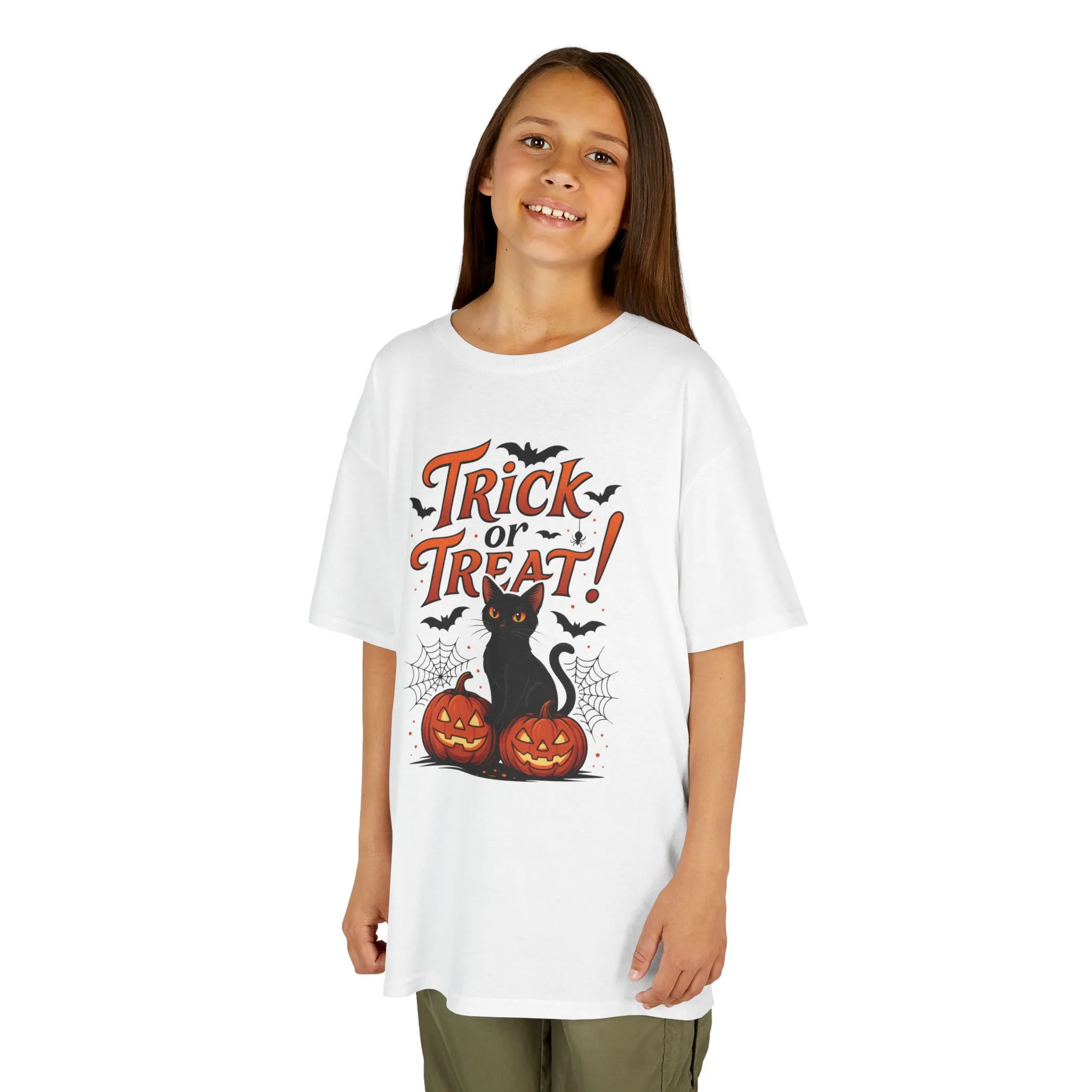 Cute Trick or Treat Black Cat T-Shirt for Girls Boys, Fun Spooky Halloween Tee, Pumpkin Cat Shirt for Kids, Fall Party Outfit - Image 5