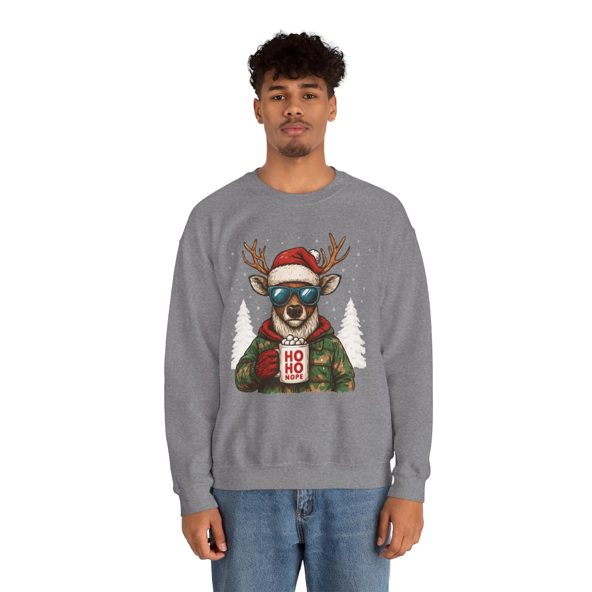 Men's HO HO NOPE Funny Christmas T-Shirt, Cool Reindeer Holiday Tee - Image 14