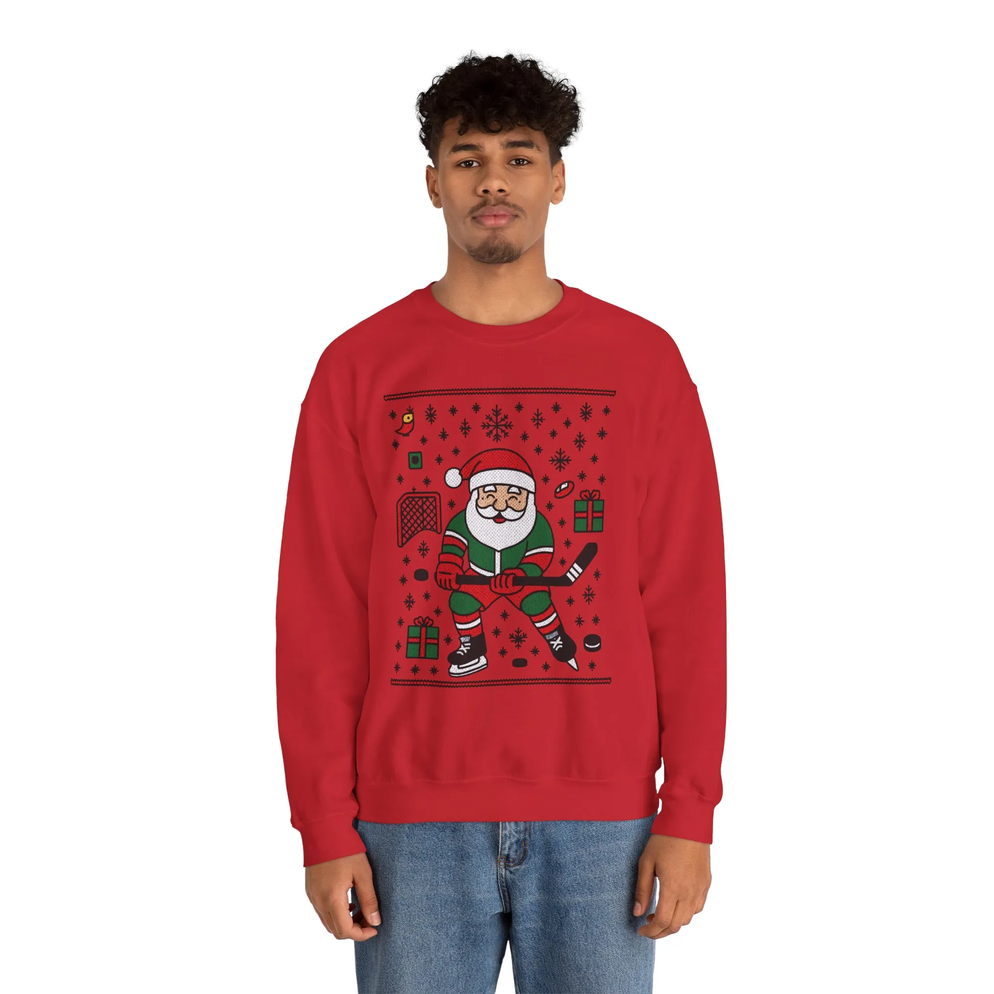 Hockey Santa Men's Christmas Sweatshirt, Funny Sports Holiday Jumper - Image 26