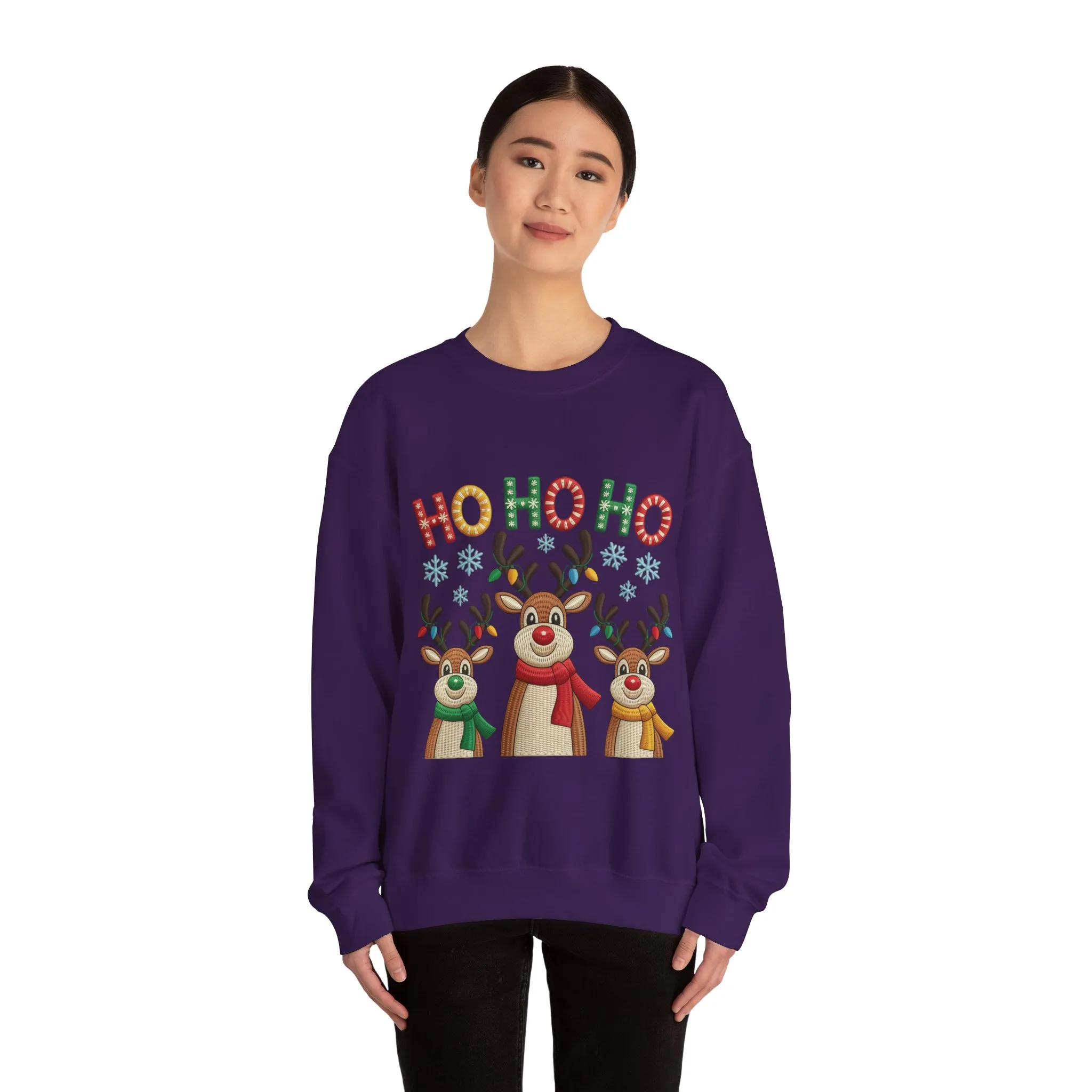 Ho Ho Ho Reindeer Christmas Sweatshirt, Cute Holiday Pullover for Women - Image 17