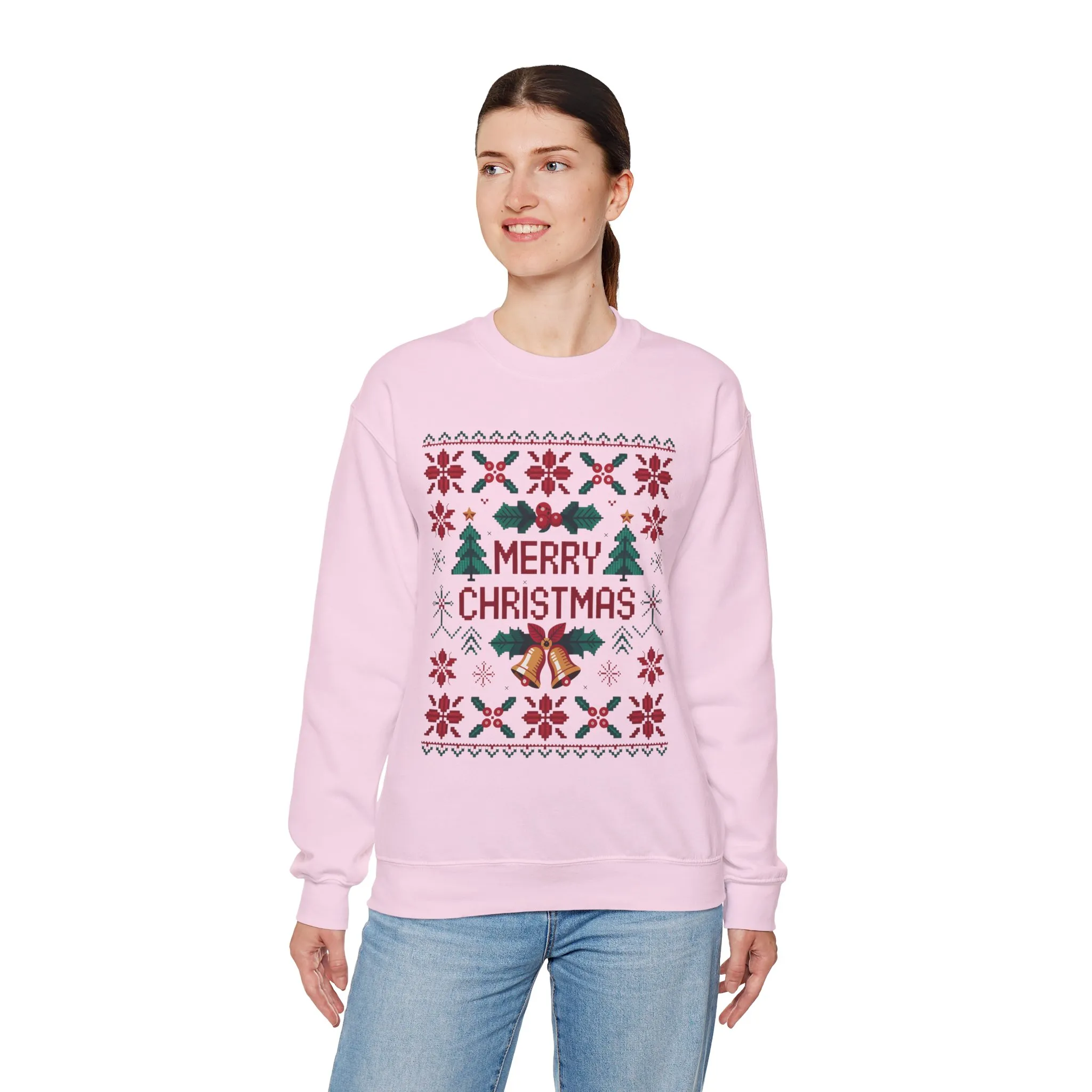 Merry Christmas Women's Sweatshirt, Cozy Knit Look Holiday Jumper, Classic Festive Winter Style Crewneck Sweatshirt - Image 27
