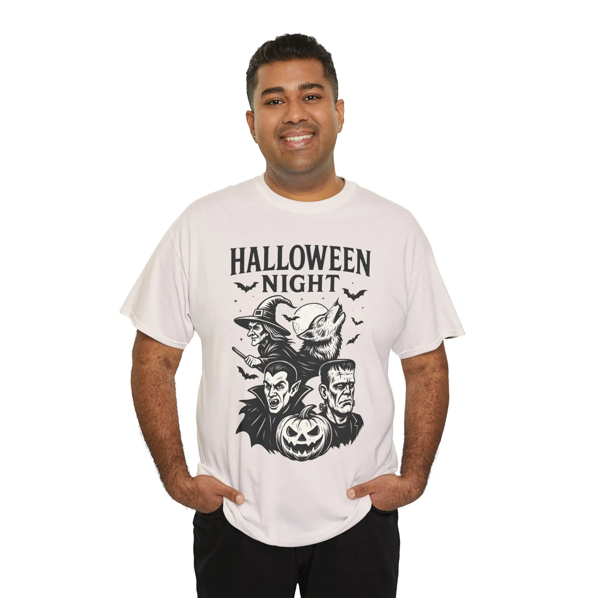 Halloween Night Men's T-Shirt, Classic Monsters Graphic Tee, Witch, Vampire, Frankenstein, Werewolf - Image 9