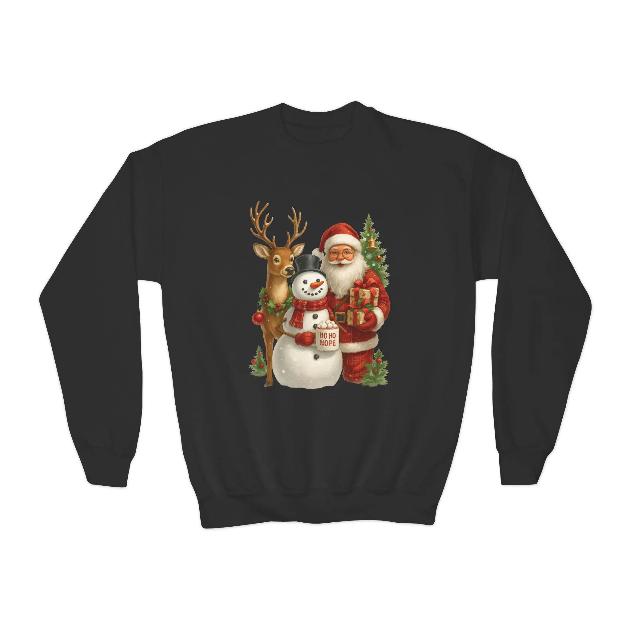 Kids Santa, Snowman - Reindeer Christmas Sweatshirt, Cute Ho Ho Nope Holiday Jumper, Funny Santa Sweater for Girls - Image 7