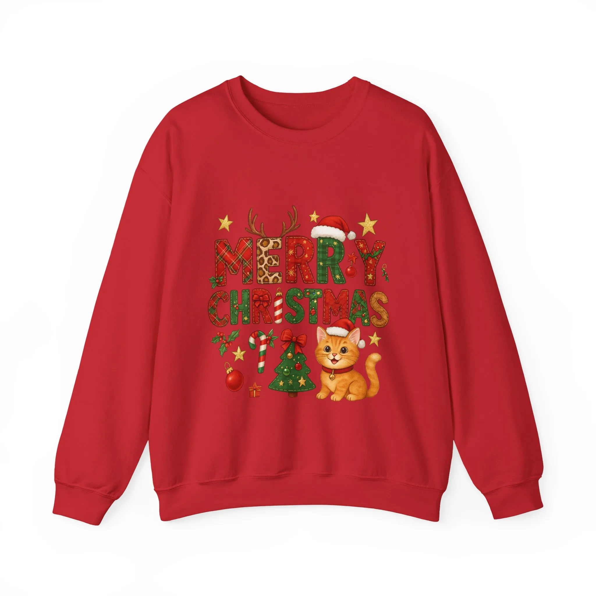 Women's Merry Christmas Cat Sweatshirt, Cozy Holiday Cat Lover Pullover, Women's Heavy Blend™ Crewneck Sweatshirt - Image 22