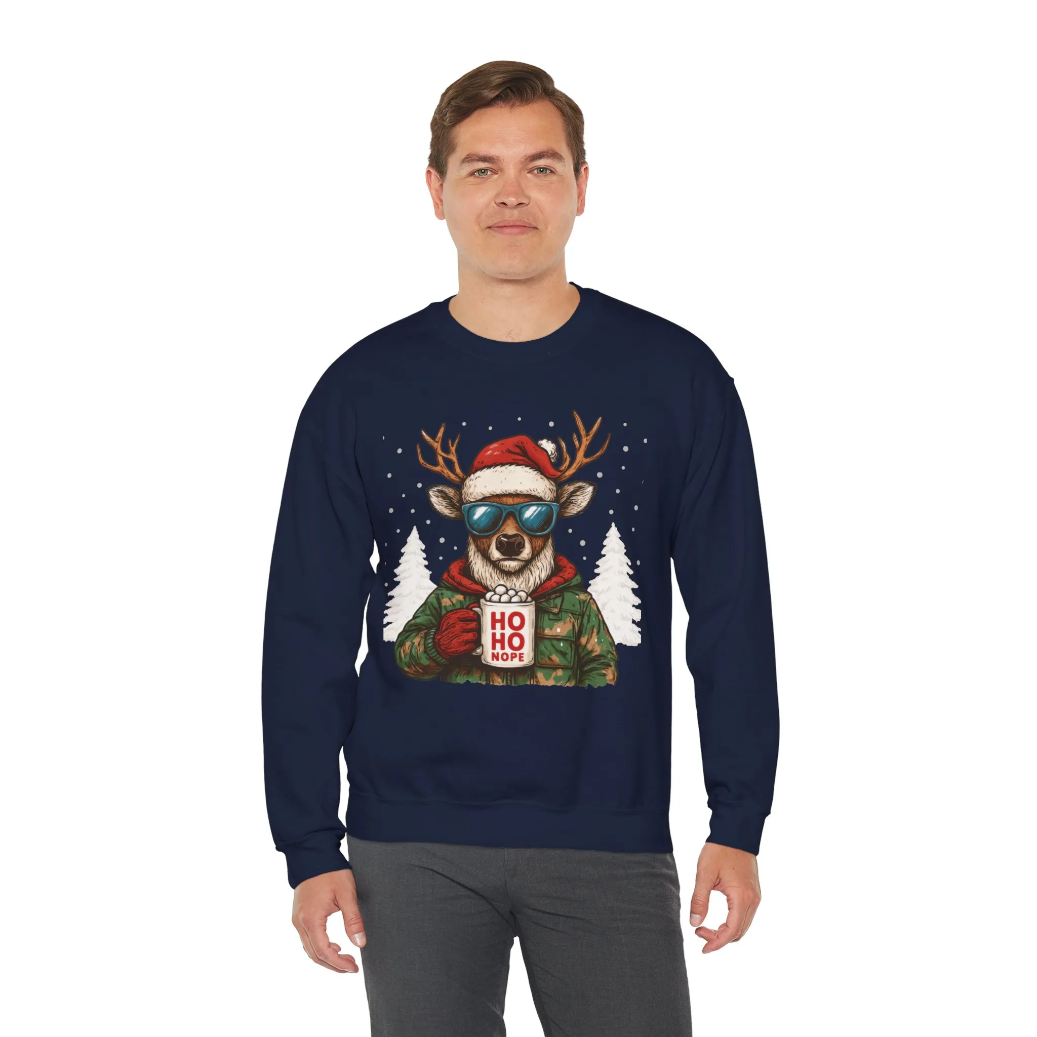 Men's HO HO NOPE Funny Christmas T-Shirt, Cool Reindeer Holiday Tee - Image 27