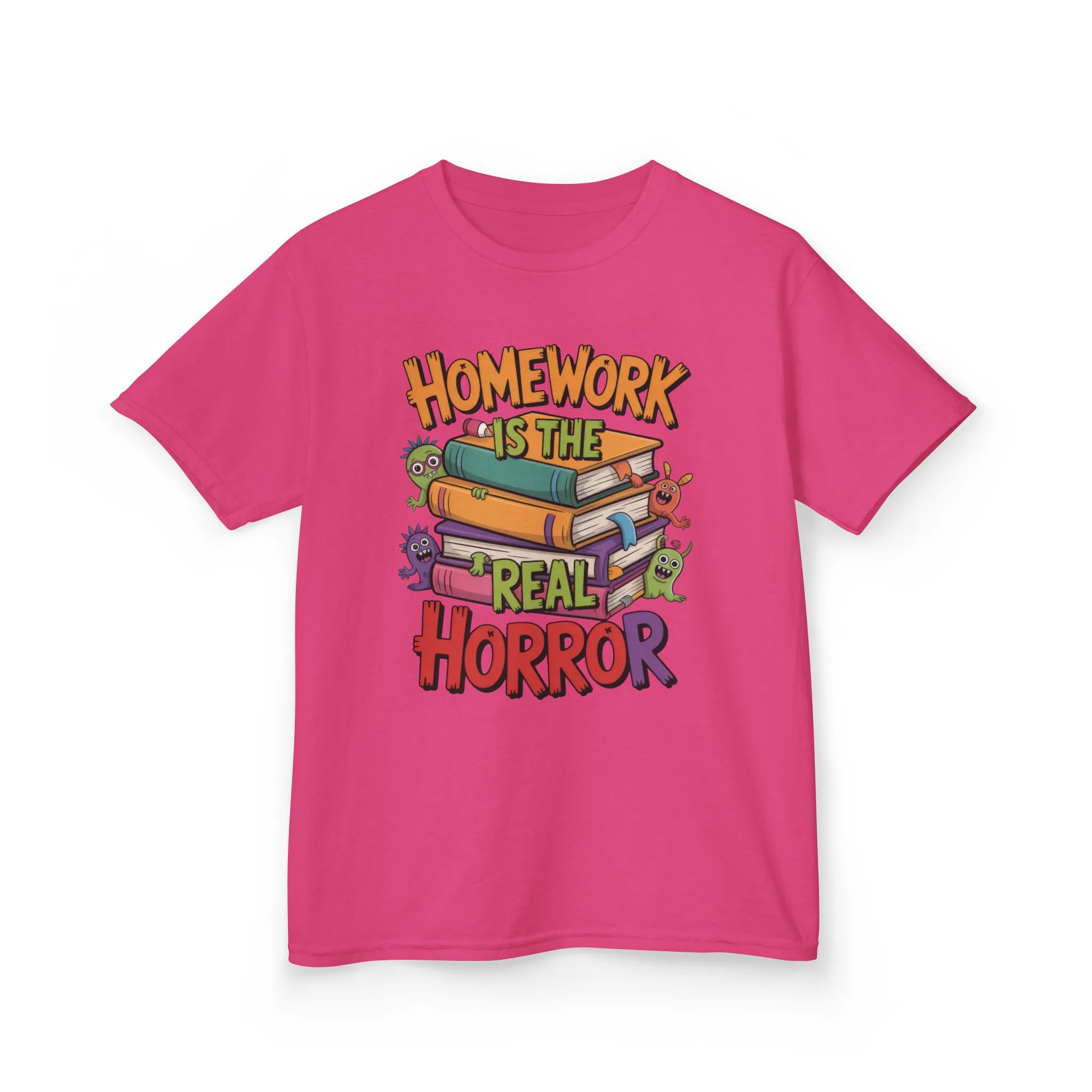 Kids Funny Homework Tee, Cute Monster School Shirt, Homework Is the Real Horror, Back to School Gift for Boys & Girls, Kids Halloween Tee - Image 22