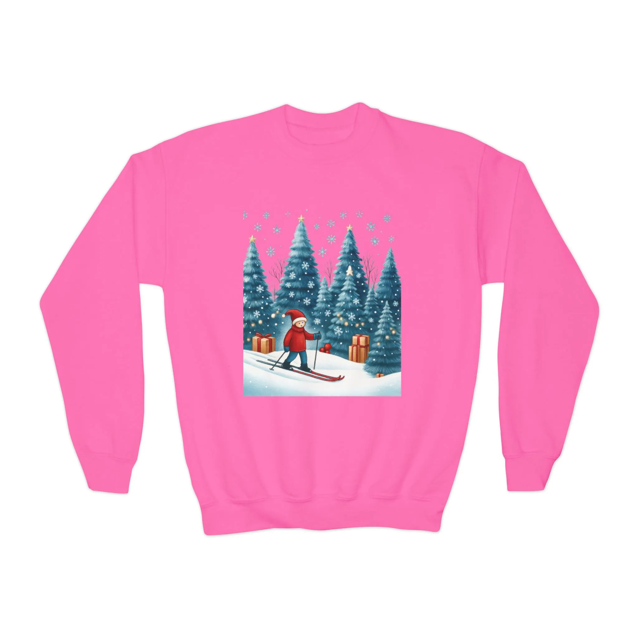 Kids Christmas Skiing Sweatshirt, Cute Holiday Winter Pullover, Youth Crewneck Sweatshirt - Image 11