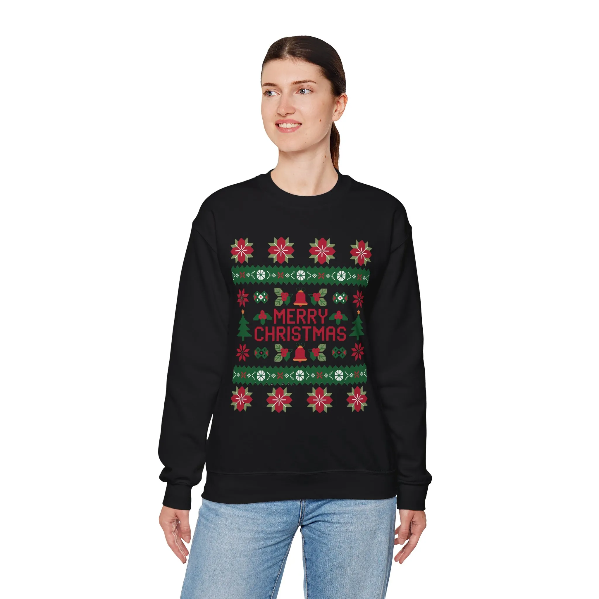 Merry Christmas Women's Sweatshirt, Cozy Ugly Sweater Look Pullover, Festive Knit Style Jumper - Image 9