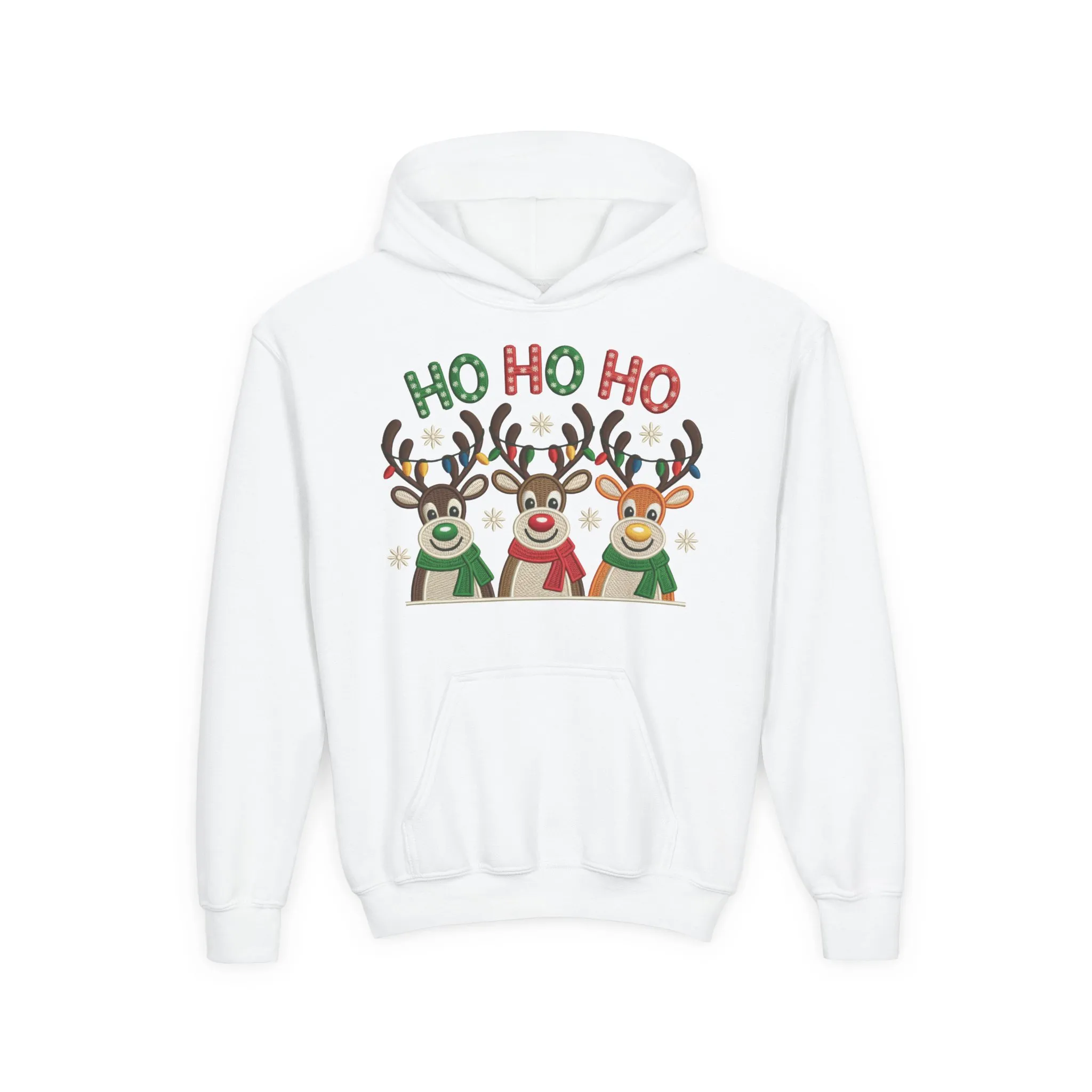 Ho Ho Ho Reindeer Hoodie for Girls, Cute Christmas Holiday Kids Pullover, Youth Hooded Sweatshirt - Image 4