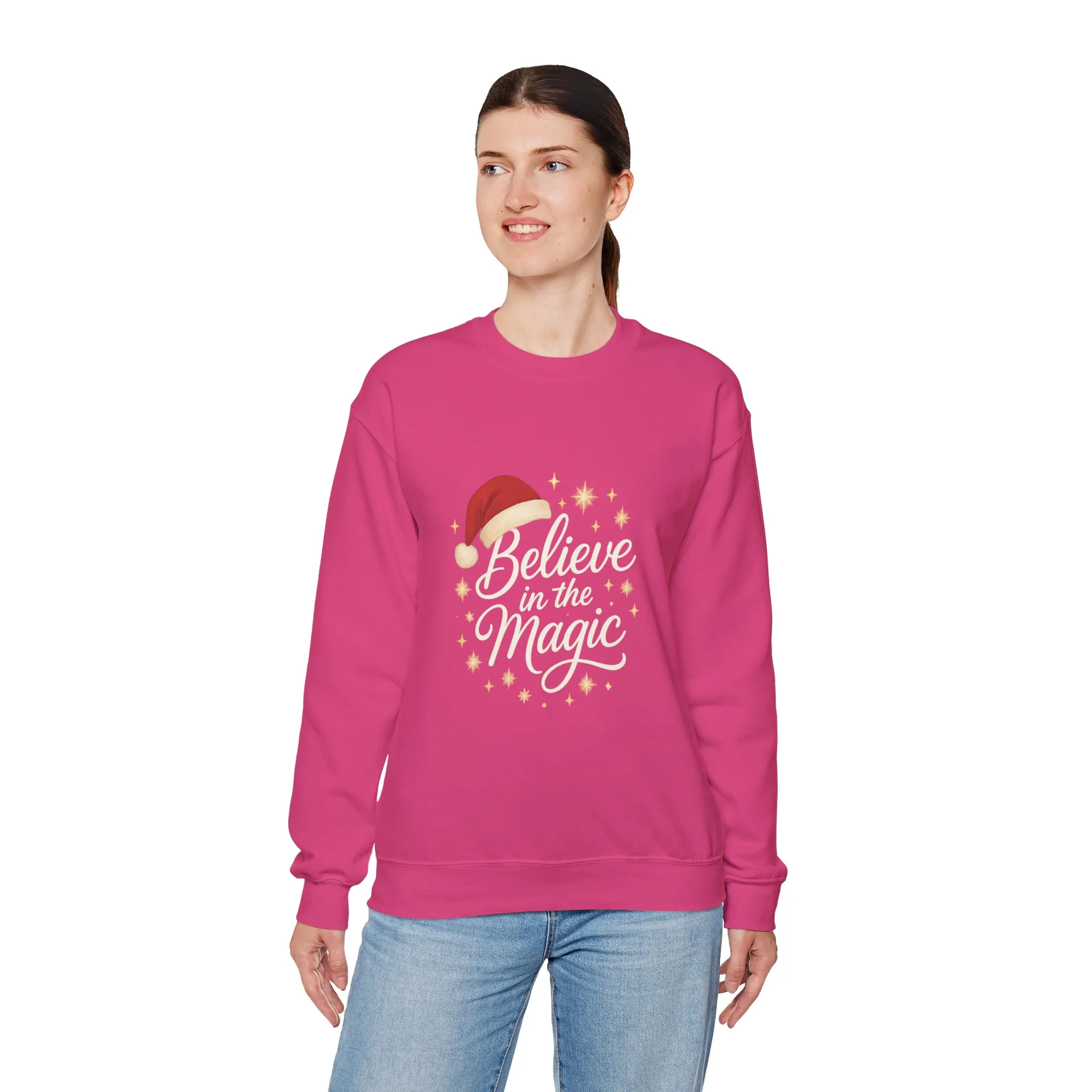Believe in the Magic Women's Christmas Shirt, Santa Hat Holiday Cozy Sweatshirt, Women's Heavy Blend™ Crewneck Sweatshirt - Image 24