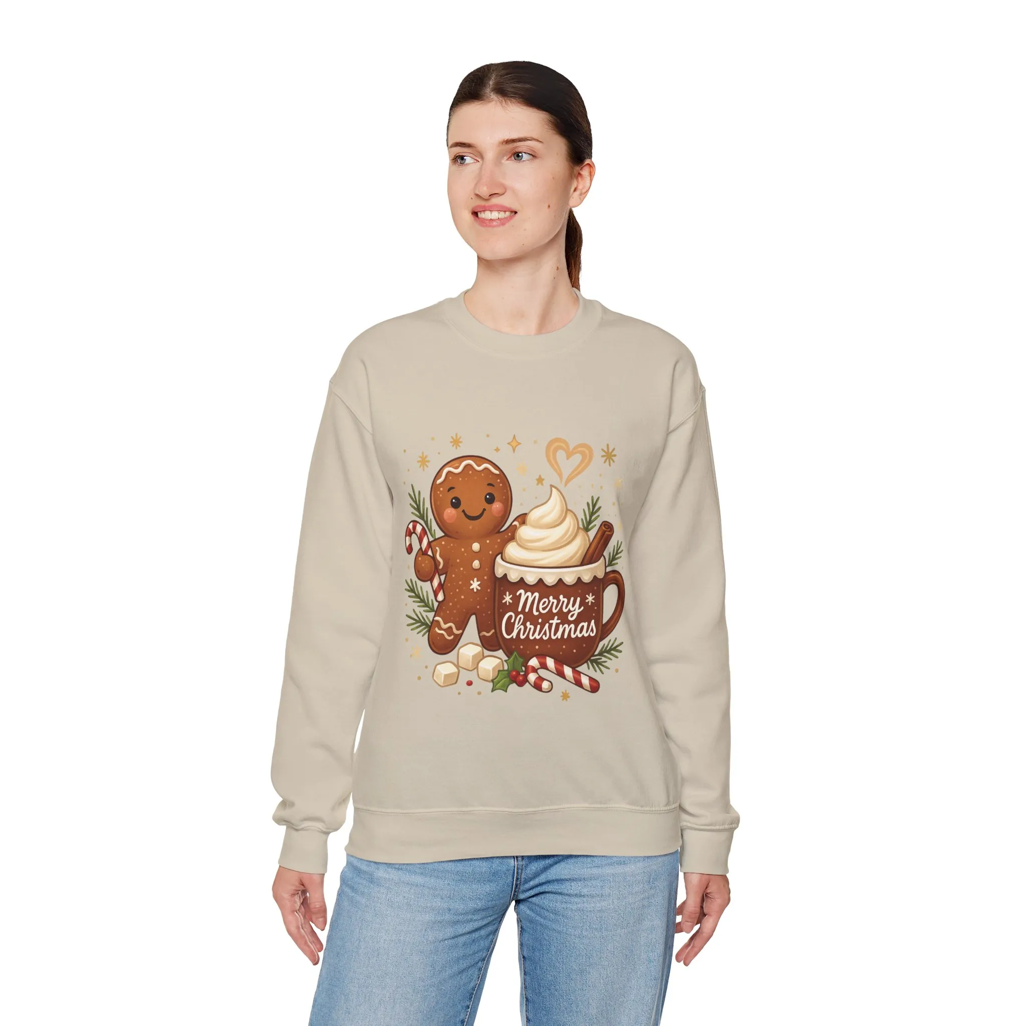 Women's Gingerbread - Hot Cocoa Christmas Sweatshirt, Cozy Holiday Pullover, Women's Heavy Blend™ Crewneck Sweatshirt - Image 3