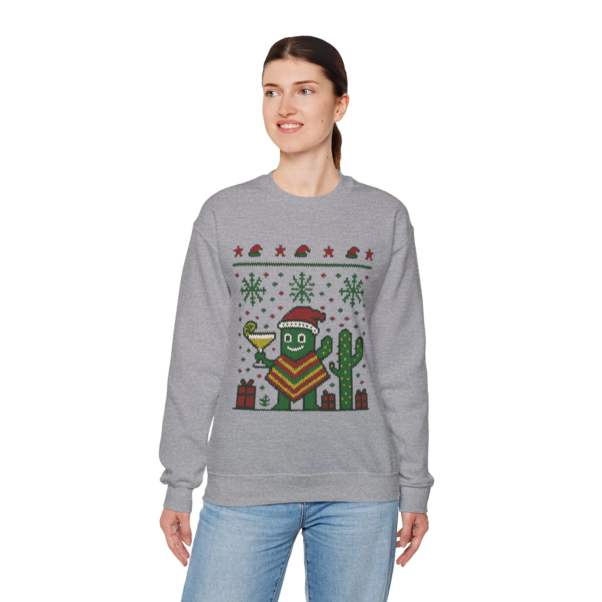 Festive Cactus Christmas Women's Sweatshirt, Funny Santa Hat Holiday Pullover, Women's Heavy Blend™ Crewneck Sweatshirt - Image 9
