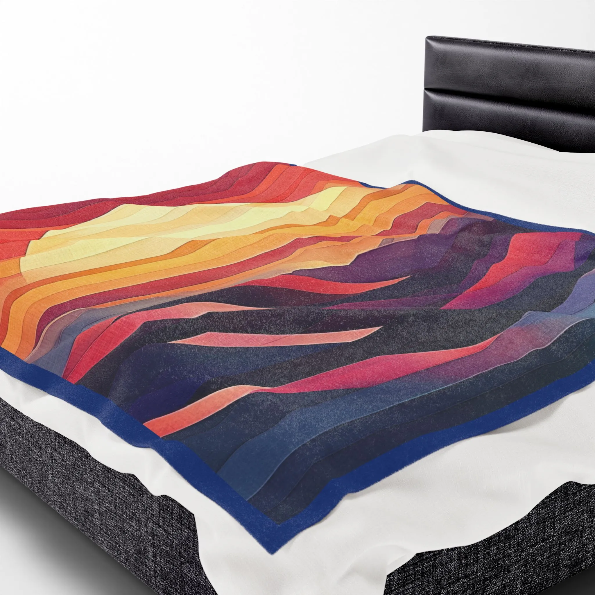 Abstract Sunset Mountain Velveteen Plush Blanket, Geometric Boho Landscape Throw Blanket, Warm Cozy Modern Art Home Decor Gift - Image 6