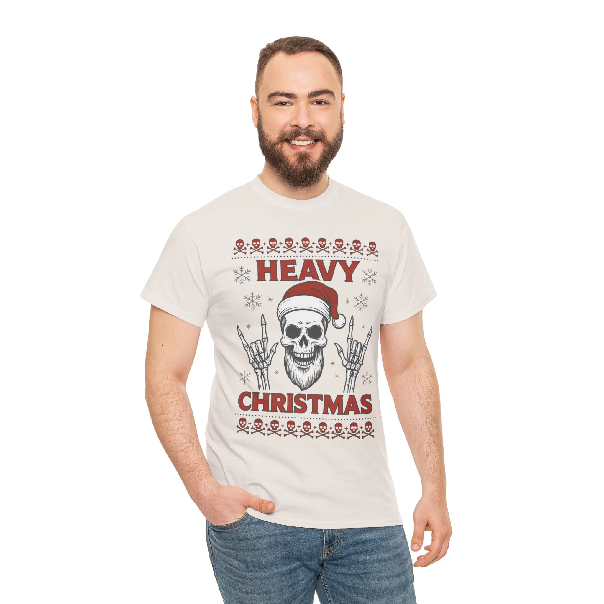 Heavy Christmas Men's T-Shirt, Metal Santa Skull Holiday Pullover for Men