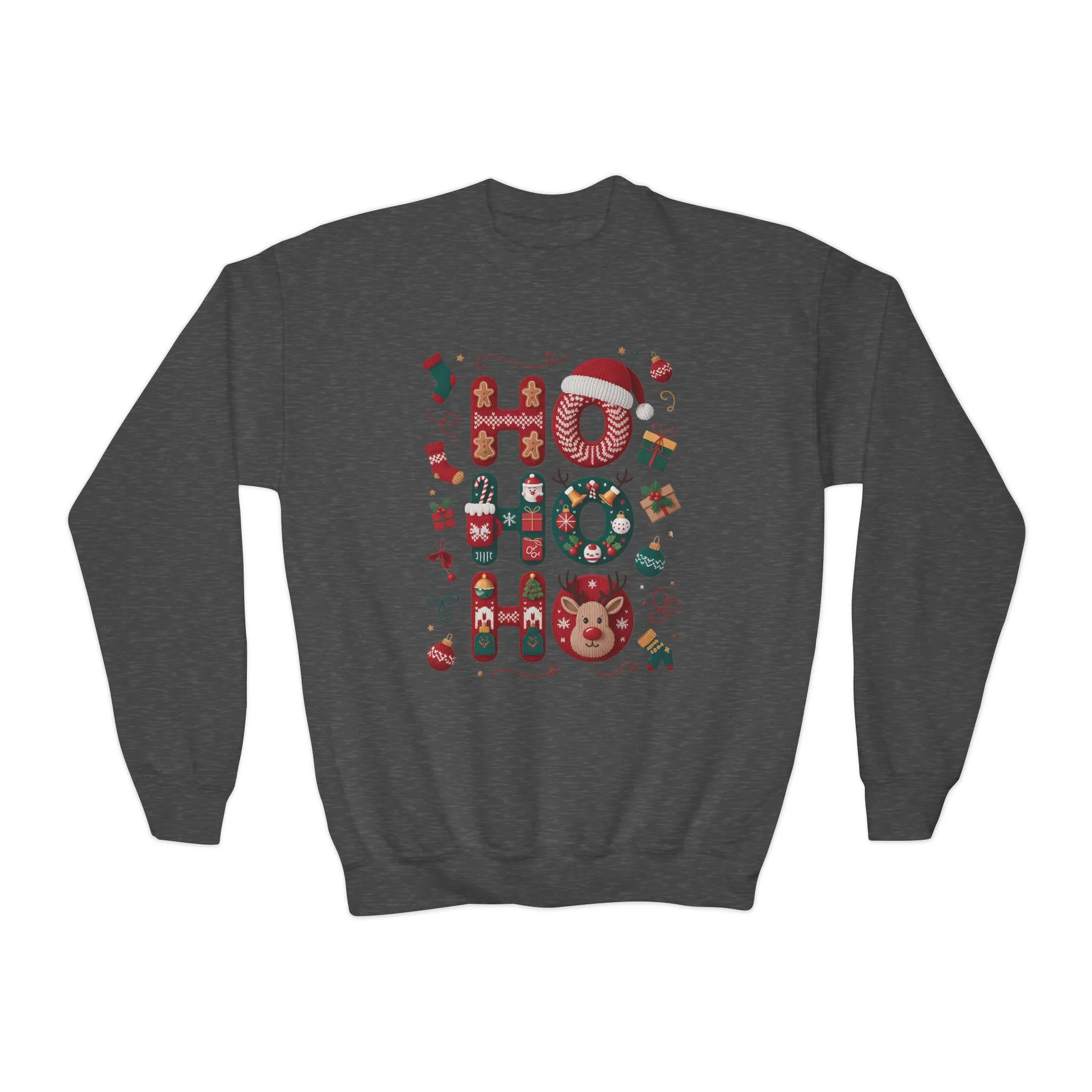 Ho Ho Ho Kids Christmas Sweatshirt, Cute Girls Holiday Outfit, Reindeer, Gingerbread - Santa Hat Design, Cozy Winter Youth Crewneck - Image 7