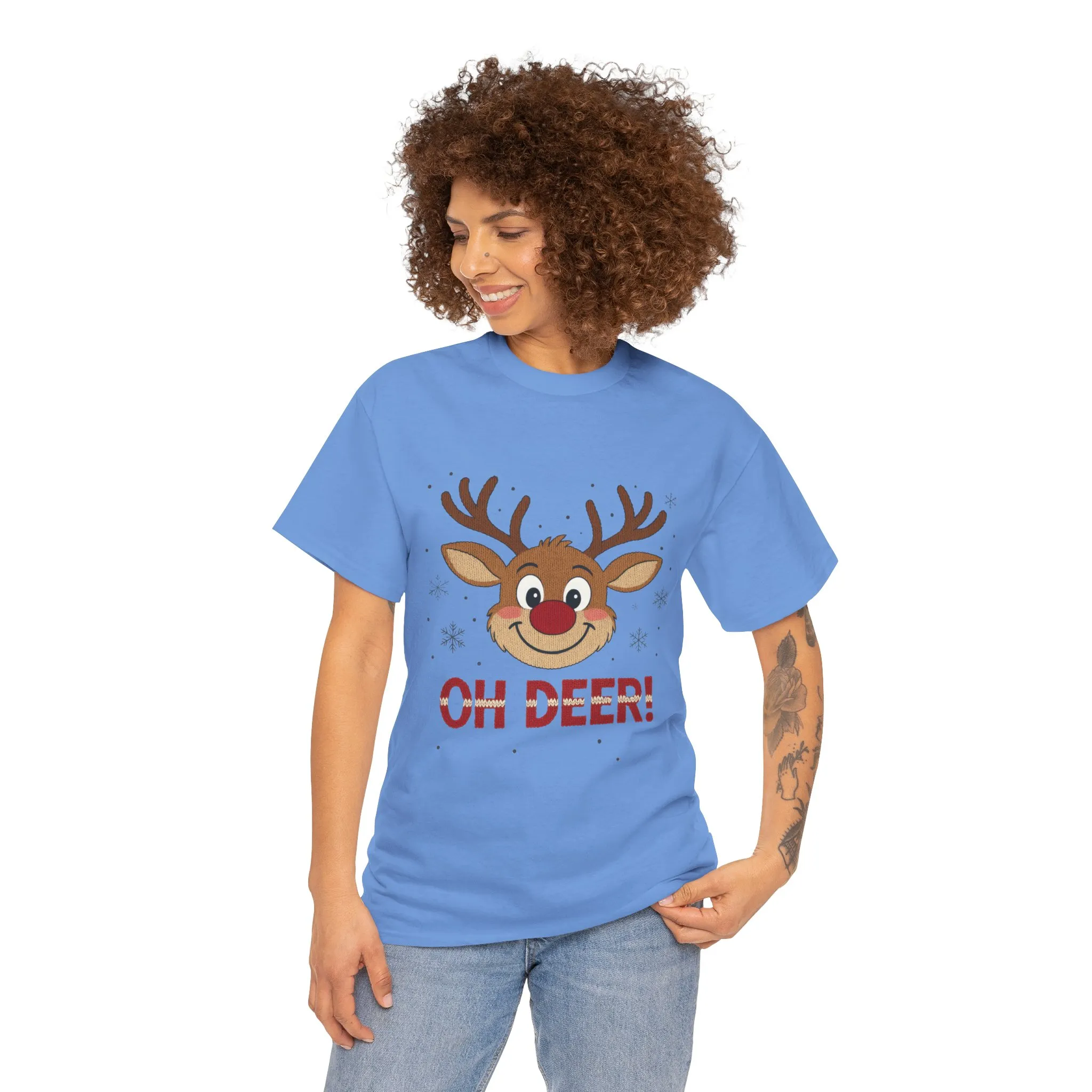 Women's Oh Deer Christmas T-Shirt, Cute Reindeer Holiday Graphic Tee, Women's Heavy Cotton Tee - Image 11