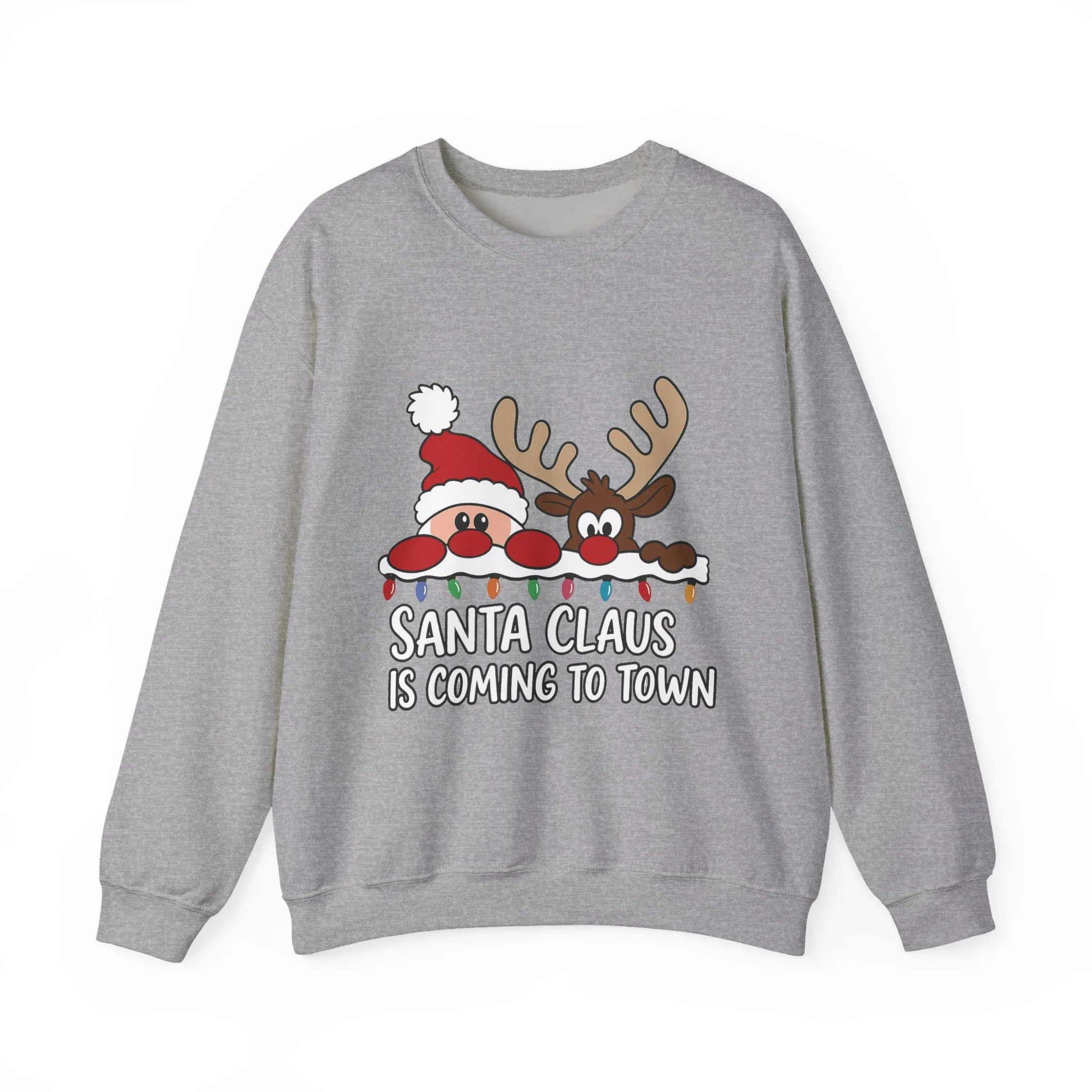 Santa Claus Is Coming to Town Women's Christmas Sweatshirt, Cute Santa - Reindeer Holiday Jumper - Image 9