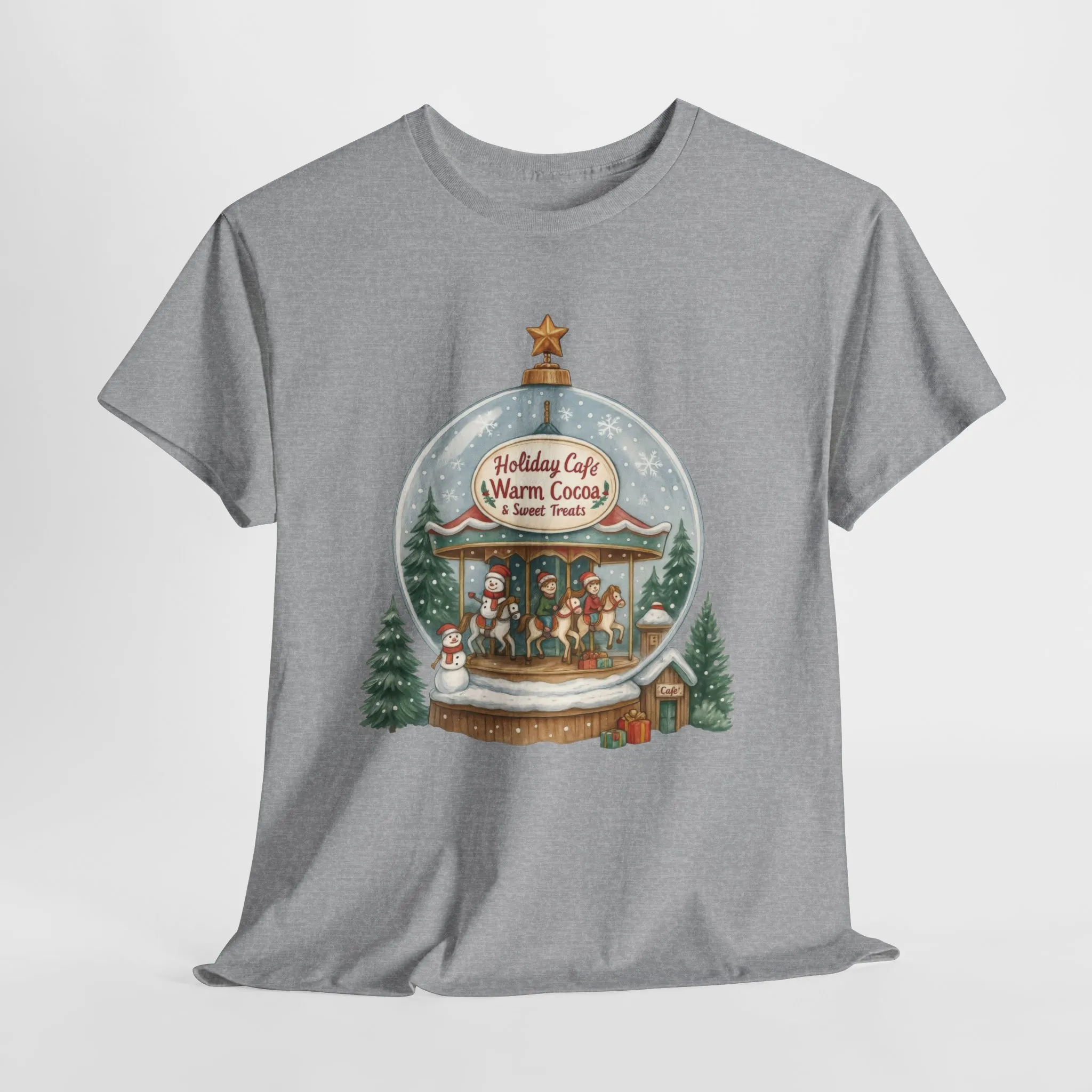 Holiday Café Christmas T-Shirt for Women, Warm Cocoa Carousel Tee - Image 7