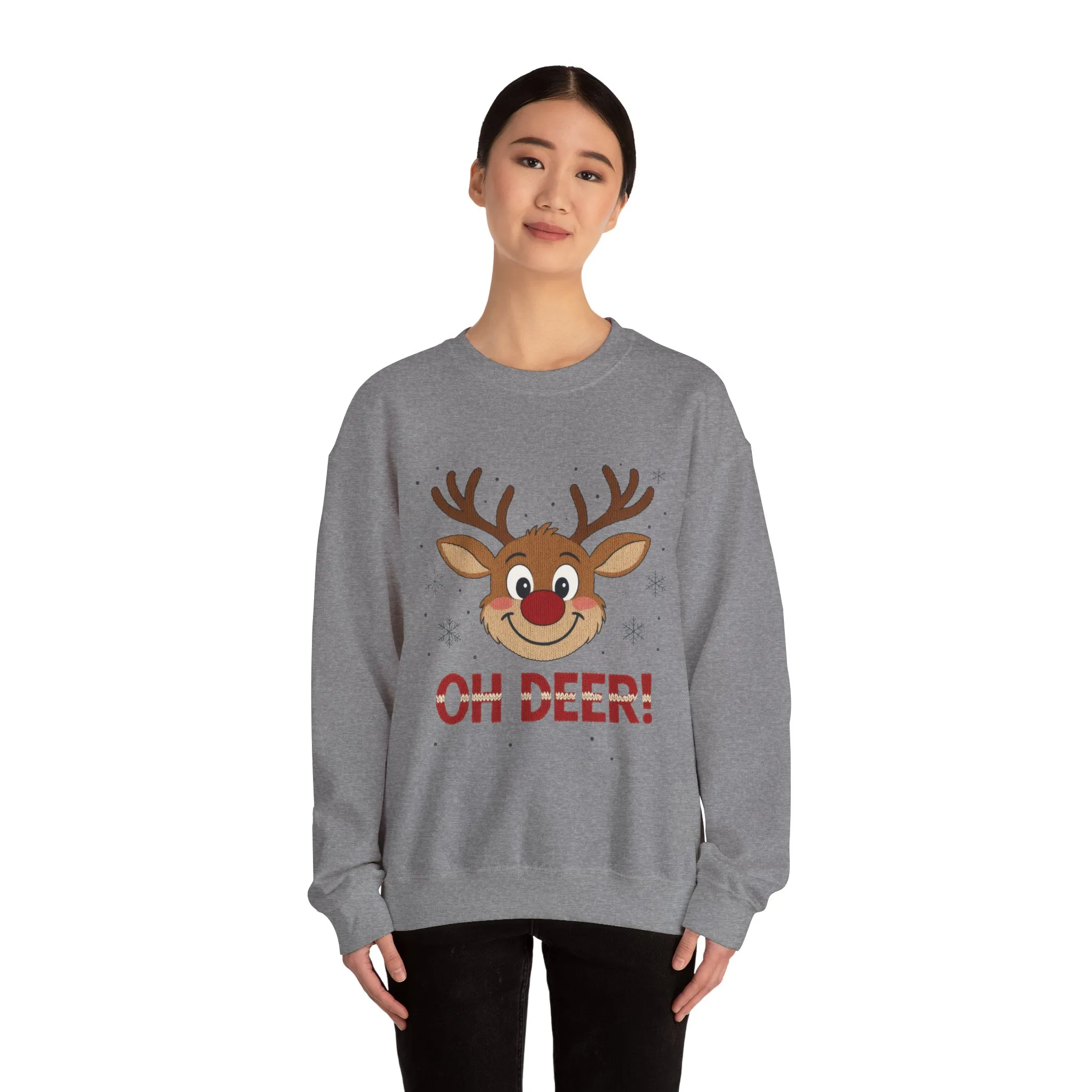 Womens Oh Deer Christmas Sweatshirt, Cute Reindeer Holiday Pullover, Women's Crewneck Sweatshirt - Image 14