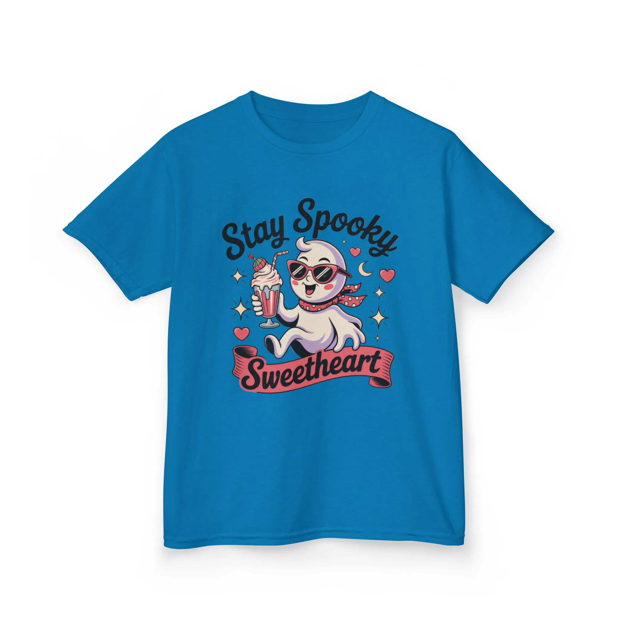Girls Halloween Ghost T-Shirt, Stay Spooky Sweetheart Tee for Kids, Cute Retro Style Tween Girl Outfit Gift, Kids Heavy Cotton⢠Tee - Image 9