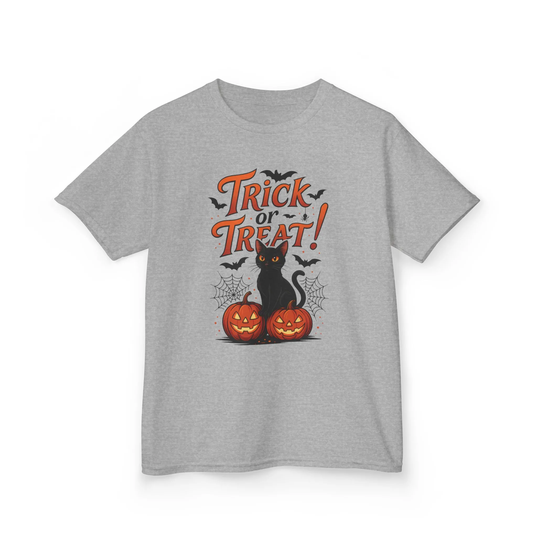 Cute Trick or Treat Black Cat T-Shirt for Girls Boys, Fun Spooky Halloween Tee, Pumpkin Cat Shirt for Kids, Fall Party Outfit - Image 10