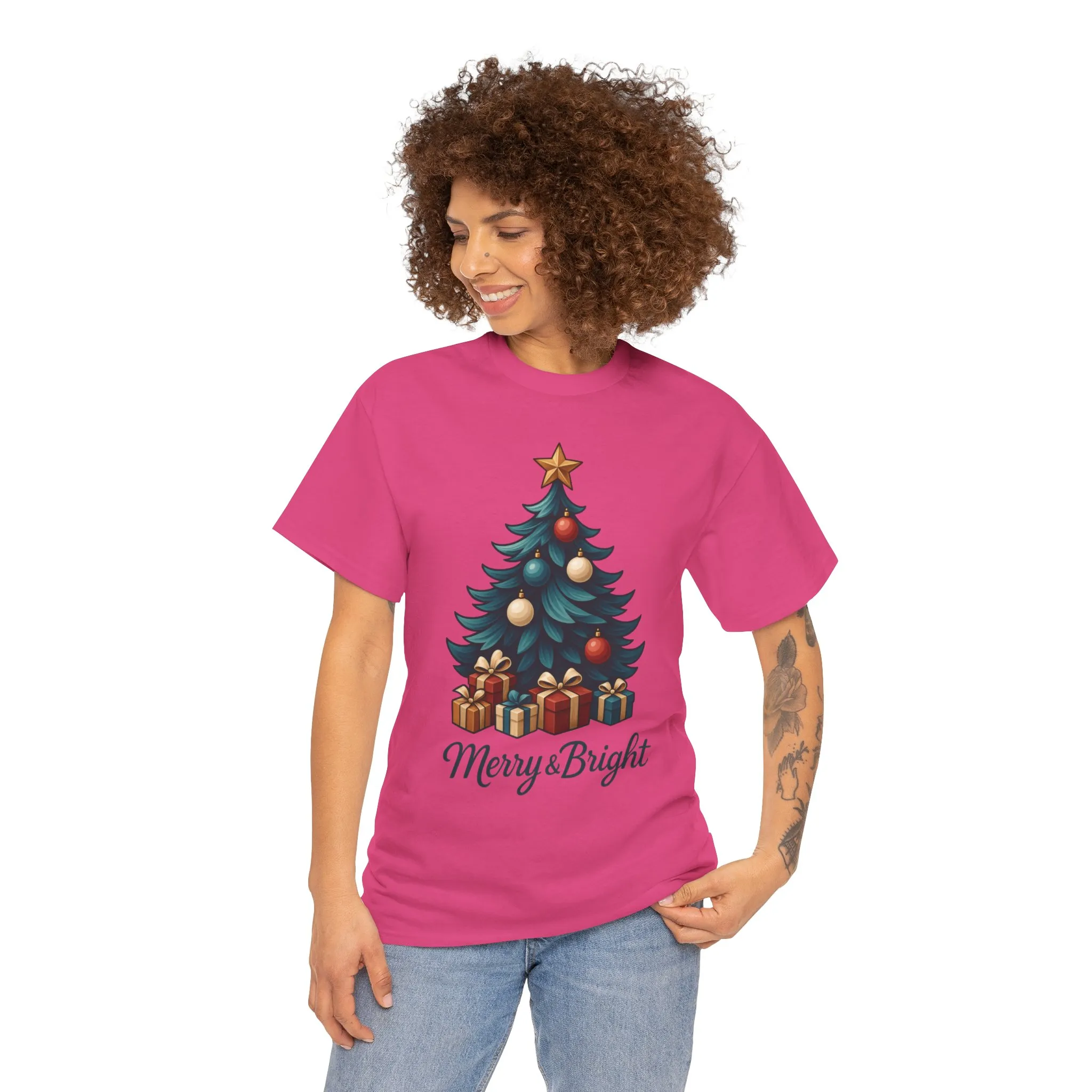 Merry & Bright Christmas T-Shirt, Holiday Tree Gift Tee for Women - Image 21